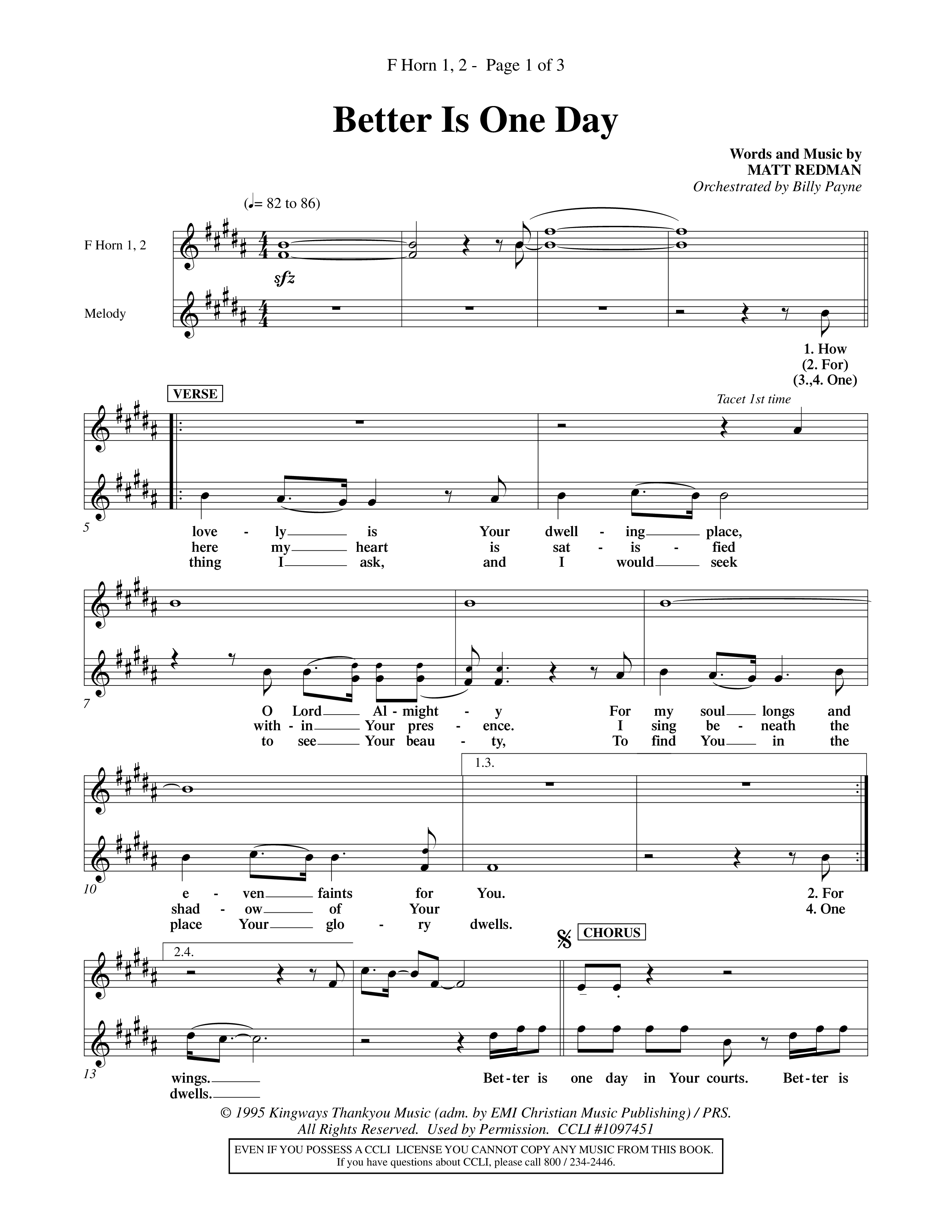 Better Is One Day (Choral Anthem SATB) French Horn (Word Music Choral / Orch. Billy Payne)