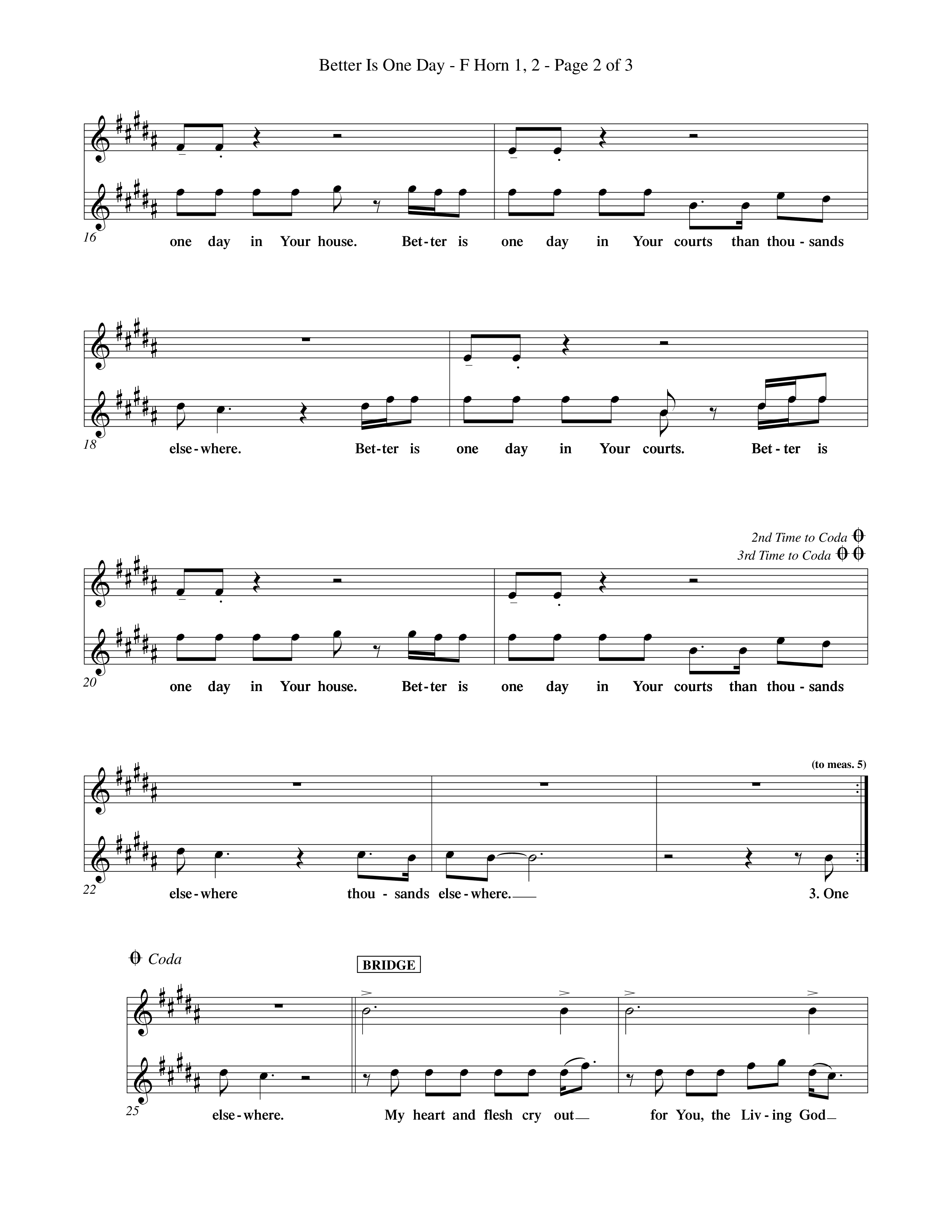 Better Is One Day (Choral Anthem SATB) French Horn (Word Music Choral / Orch. Billy Payne)