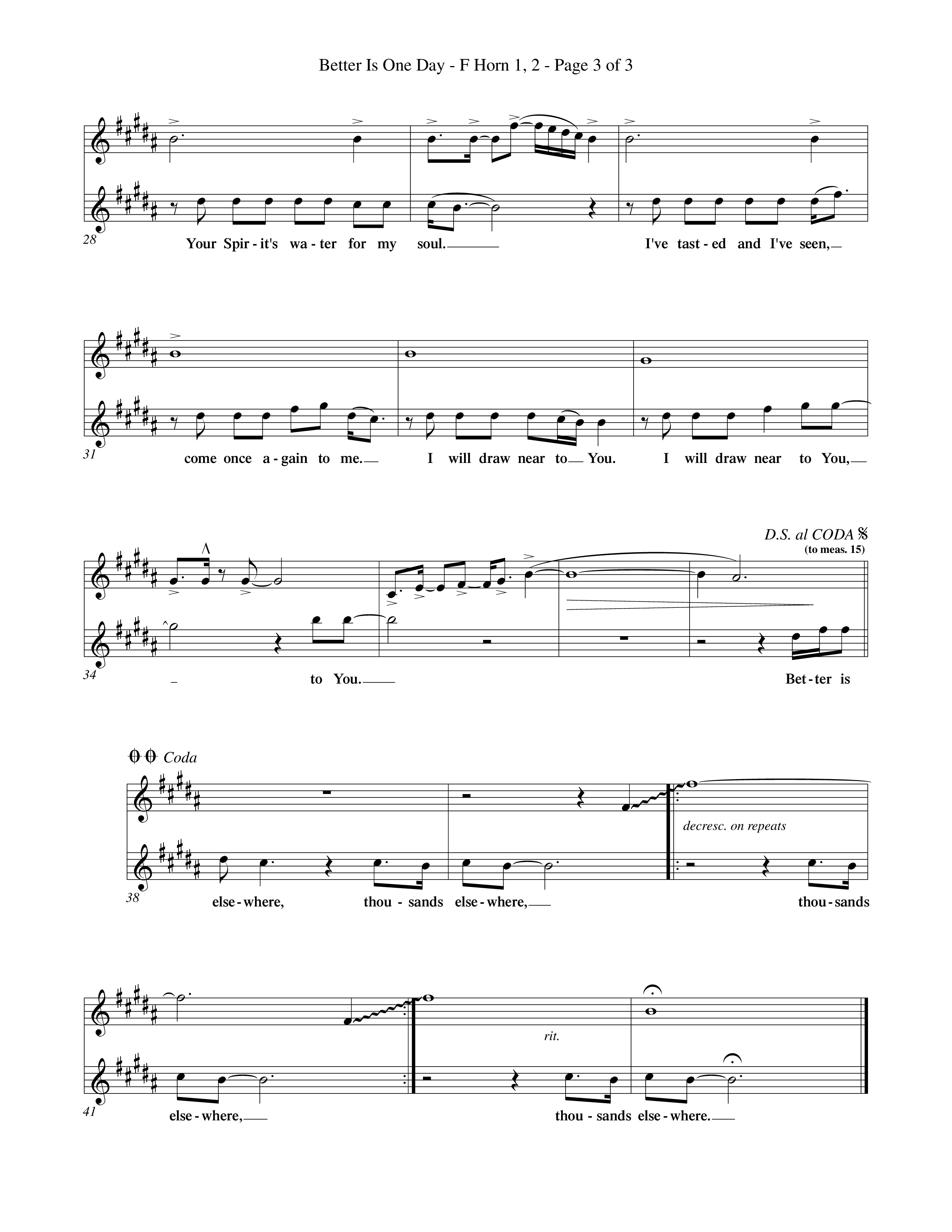 Better Is One Day (Choral Anthem SATB) French Horn (Word Music Choral / Orch. Billy Payne)