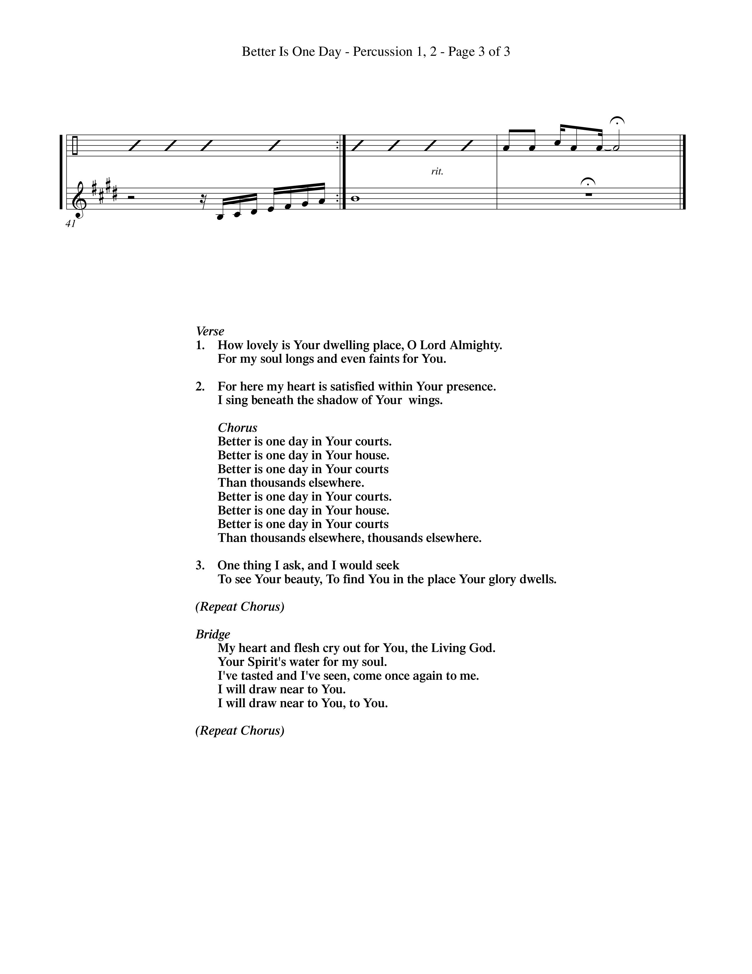 Better Is One Day (Choral Anthem SATB) Percussion 1/2 (Word Music Choral / Orch. Billy Payne)