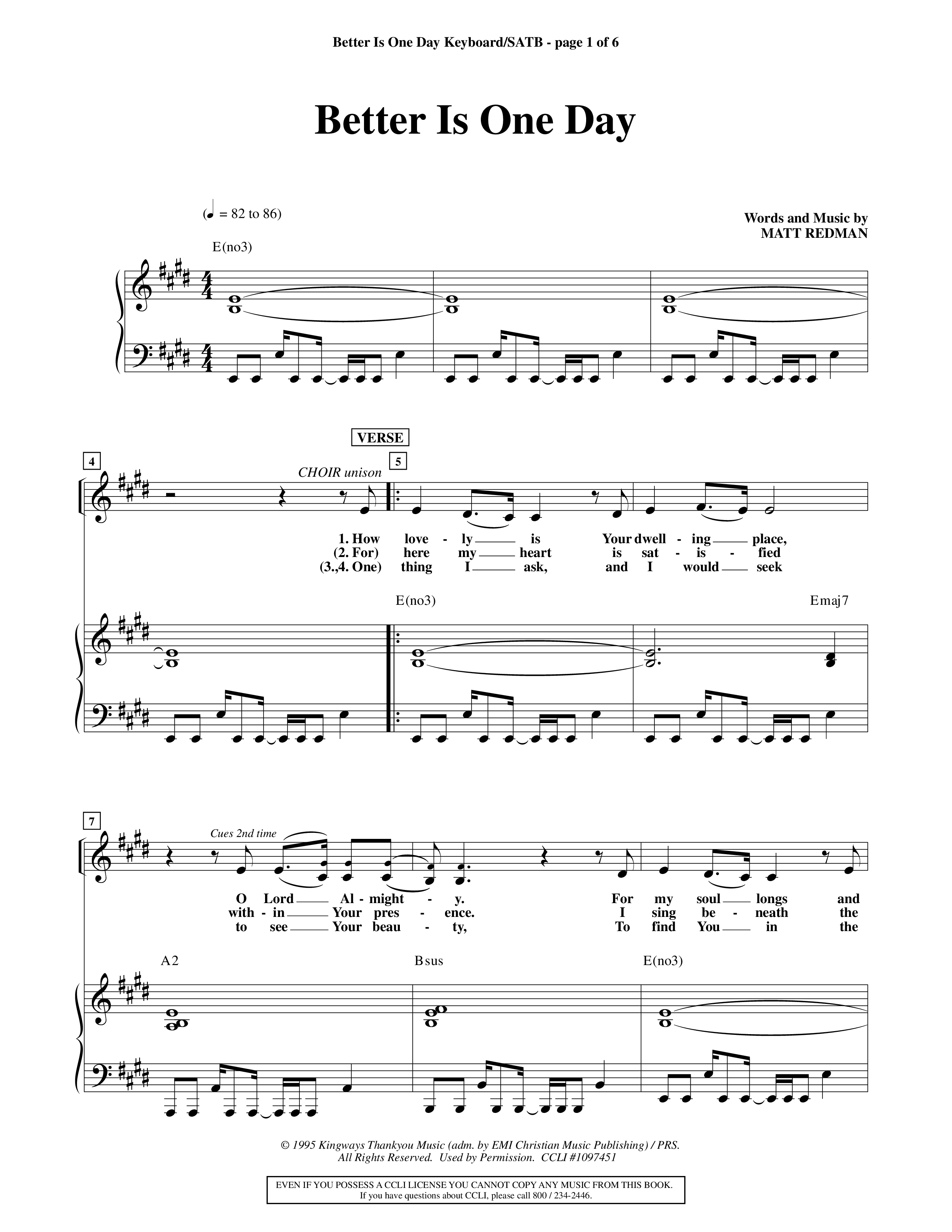 Better Is One Day (Choral Anthem SATB) Keyboard/Vocal (SATB) (Word Music Choral / Orch. Billy Payne)