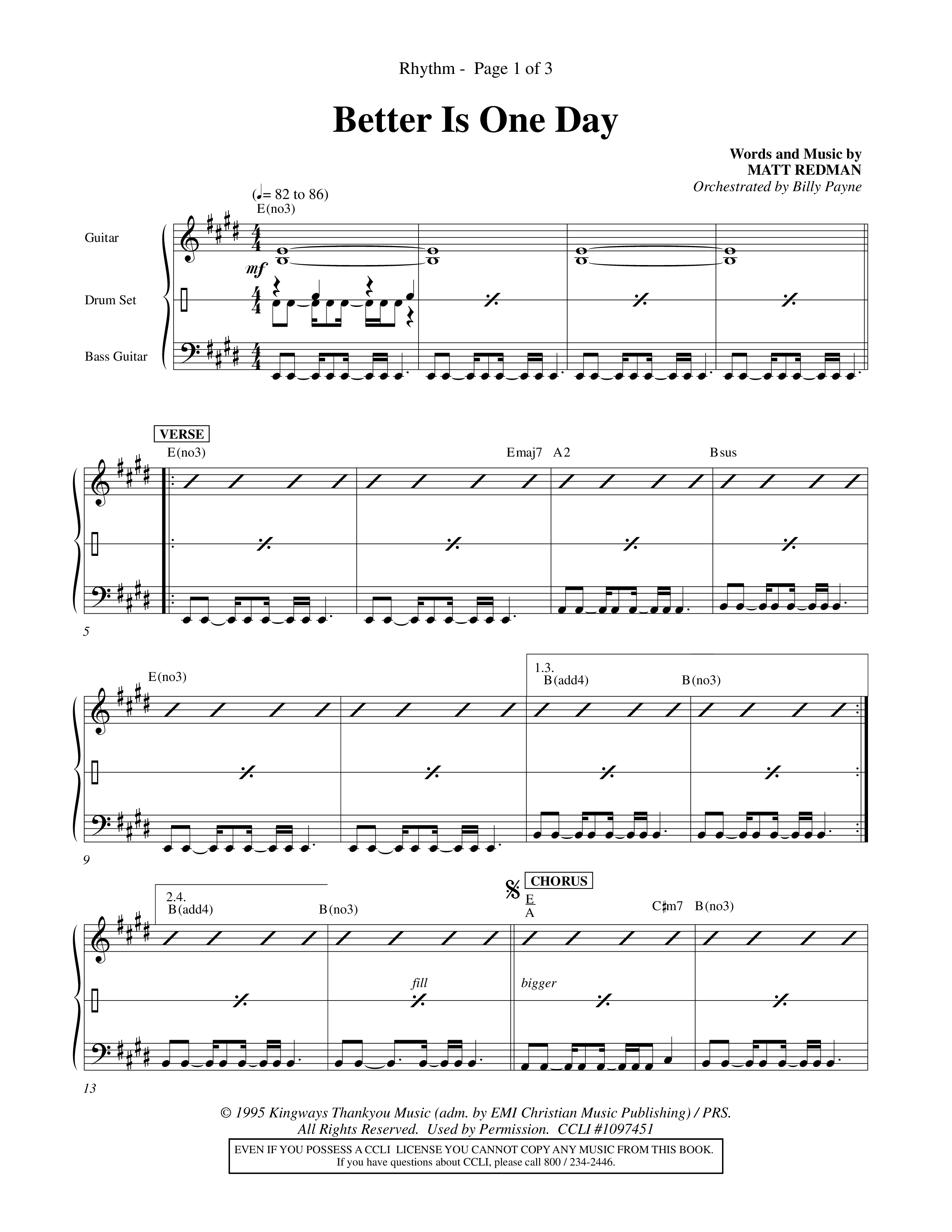 Better Is One Day (Choral Anthem SATB) Rhythm Chart (Word Music Choral / Orch. Billy Payne)