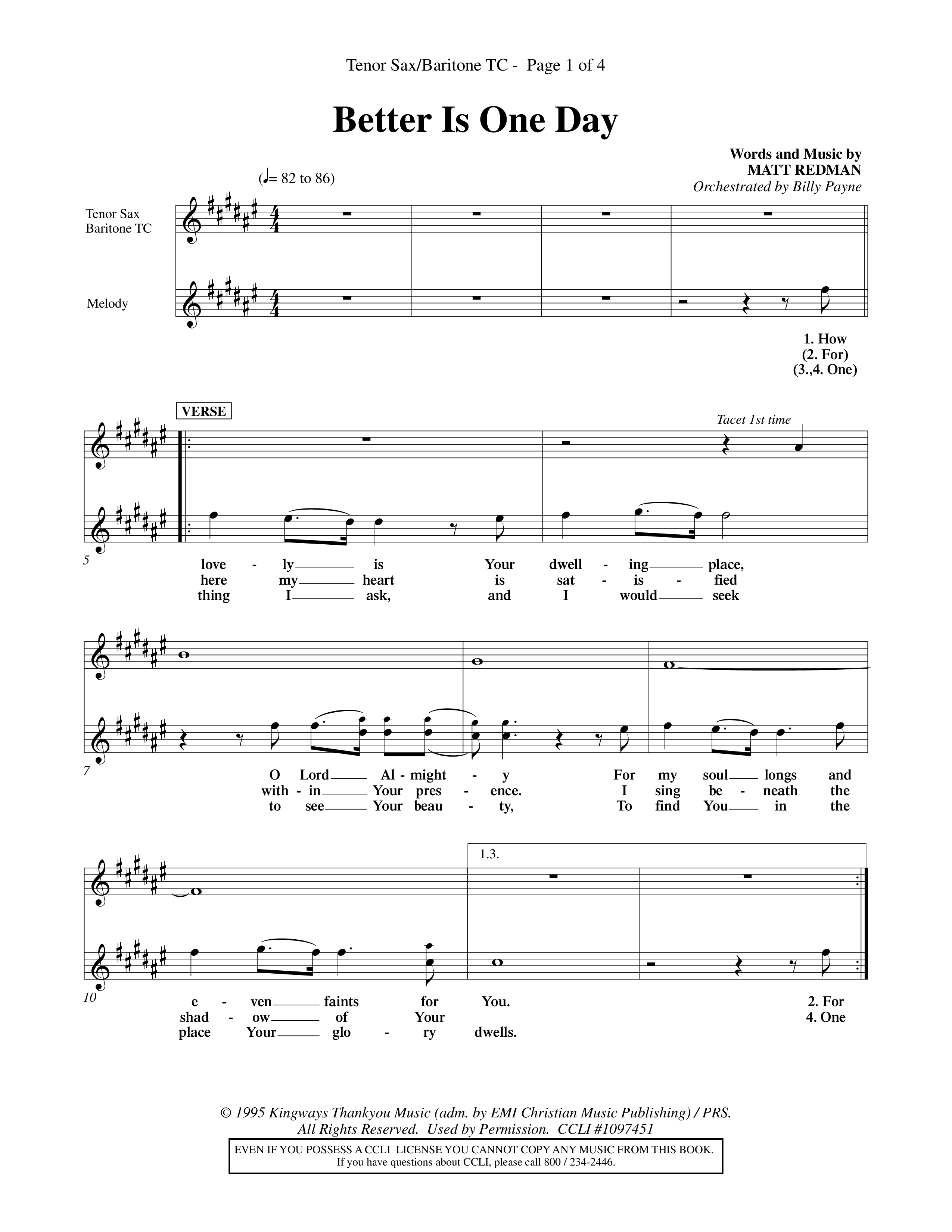 Better Is One Day (Choral Anthem SATB) Tenor Sax/Baritone T.C. (Word Music Choral / Orch. Billy Payne)