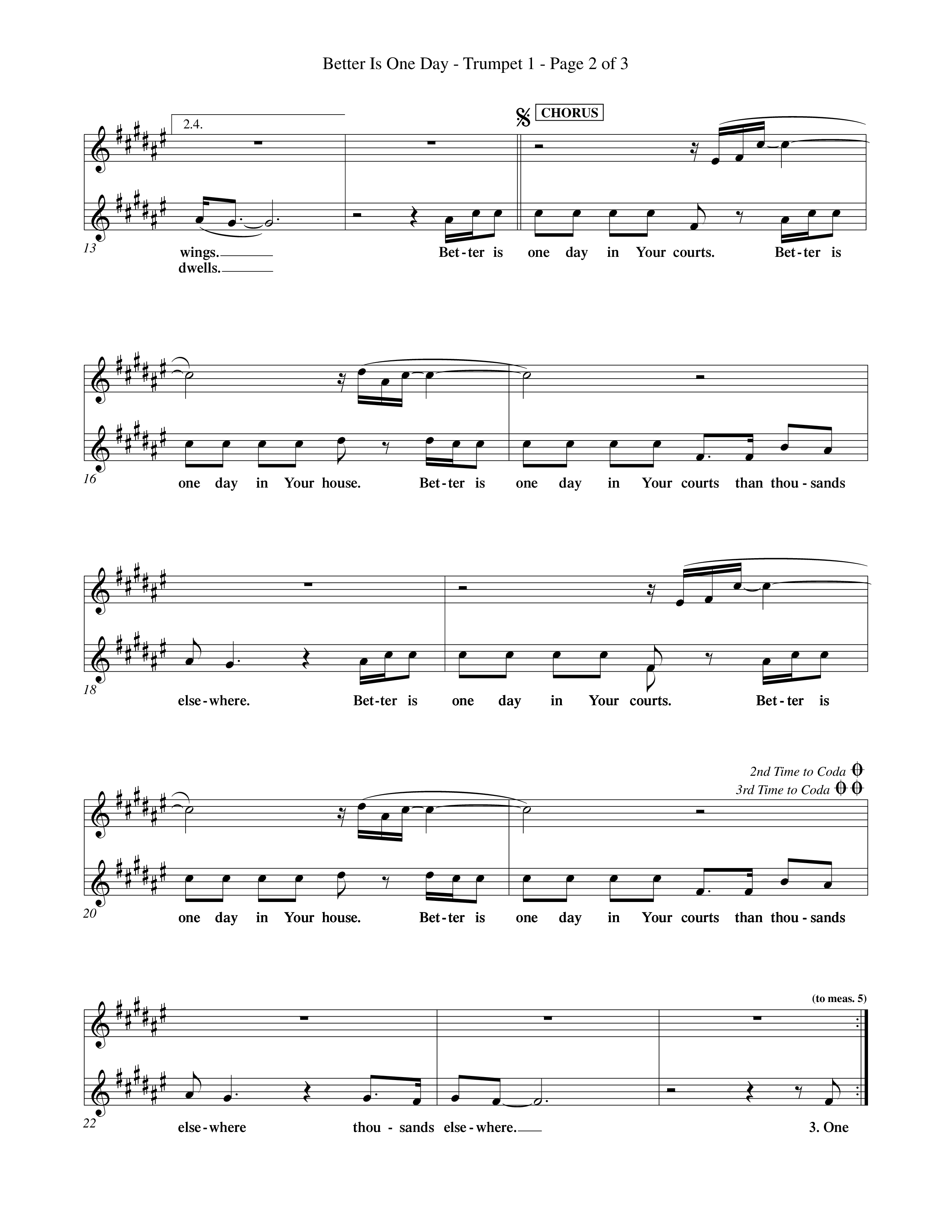Better Is One Day (Choral Anthem SATB) Trumpet 1 (Word Music Choral / Orch. Billy Payne)