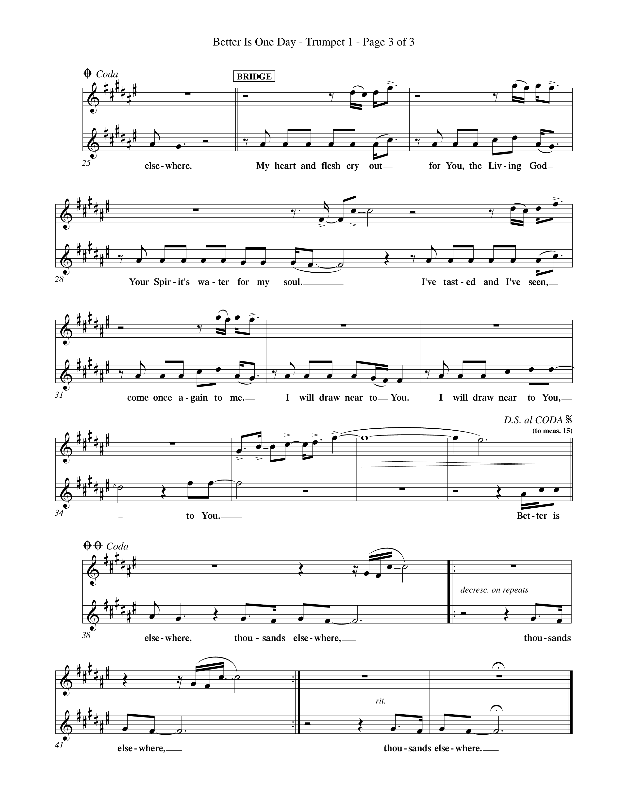 Better Is One Day (Choral Anthem SATB) Trumpet 1 (Word Music Choral / Orch. Billy Payne)