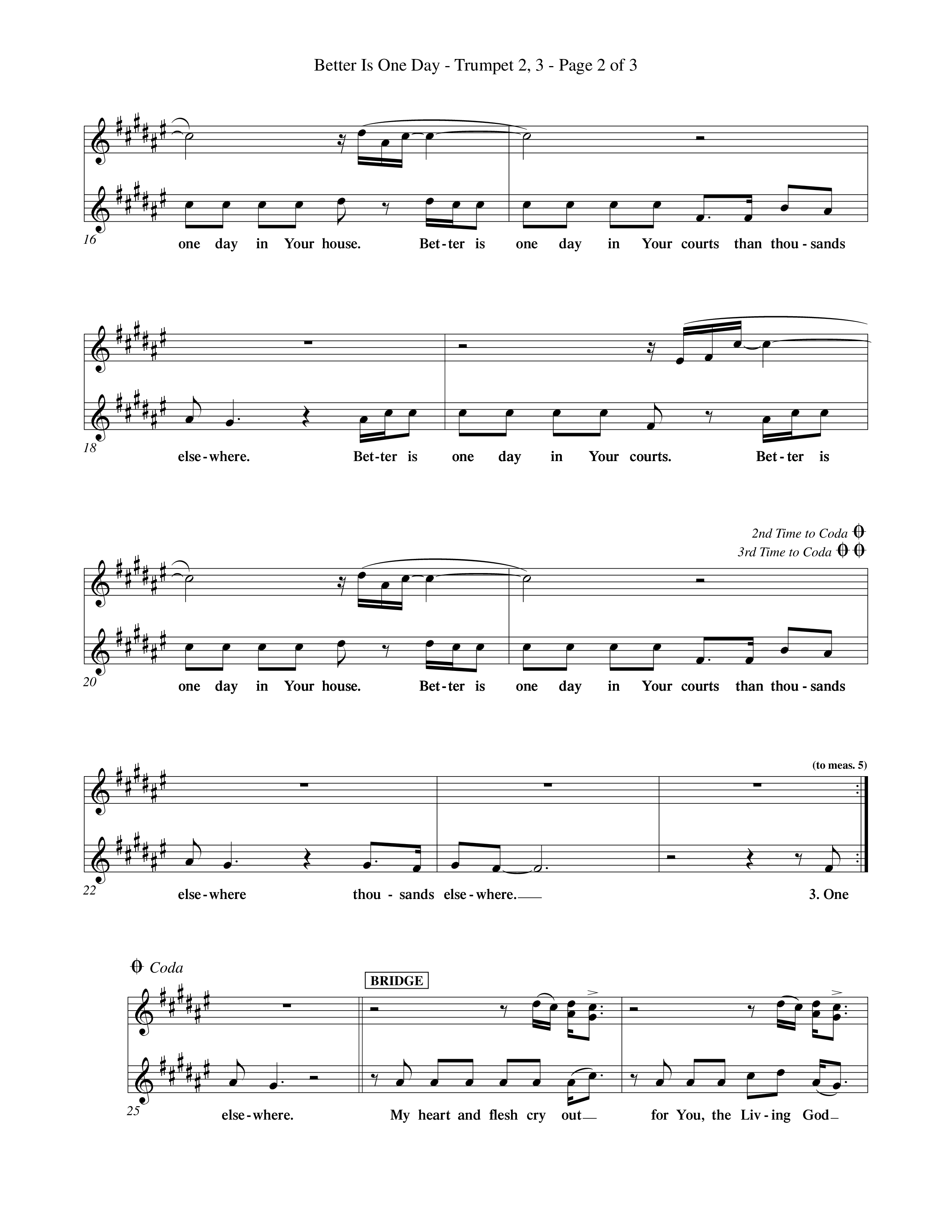 Better Is One Day (Choral Anthem SATB) Trumpet 2/3 (Word Music Choral / Orch. Billy Payne)
