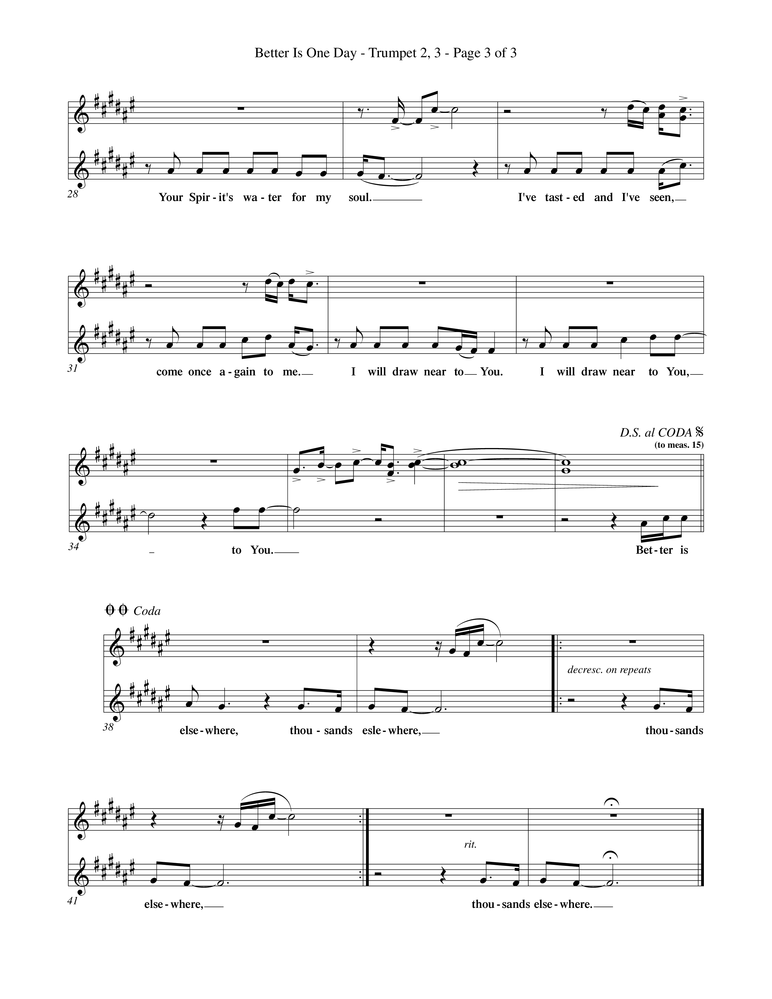 Better Is One Day (Choral Anthem SATB) Trumpet 2/3 (Word Music Choral / Orch. Billy Payne)