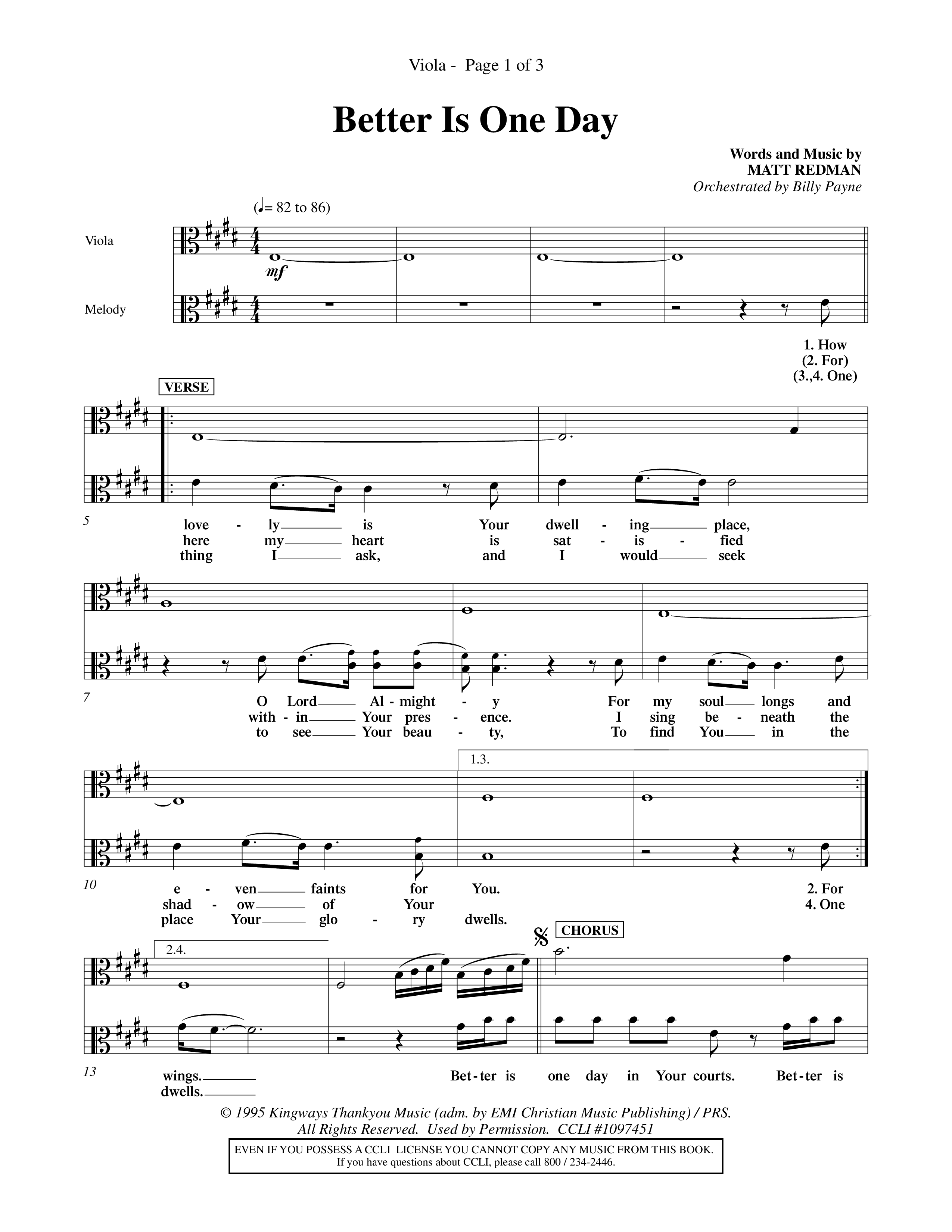 Better Is One Day (Choral Anthem SATB) Viola (Word Music Choral / Orch. Billy Payne)