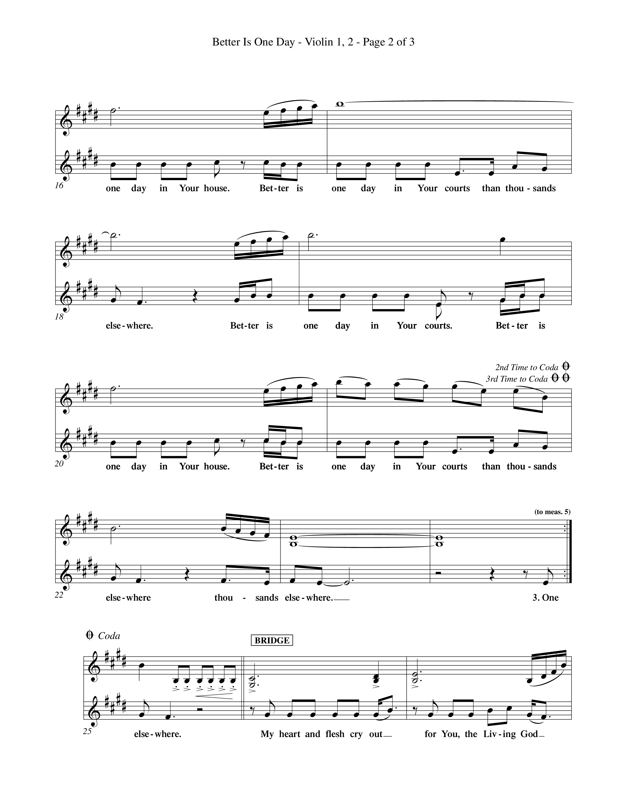 Better Is One Day (Choral Anthem SATB) Violin 1/2 (Word Music Choral / Orch. Billy Payne)