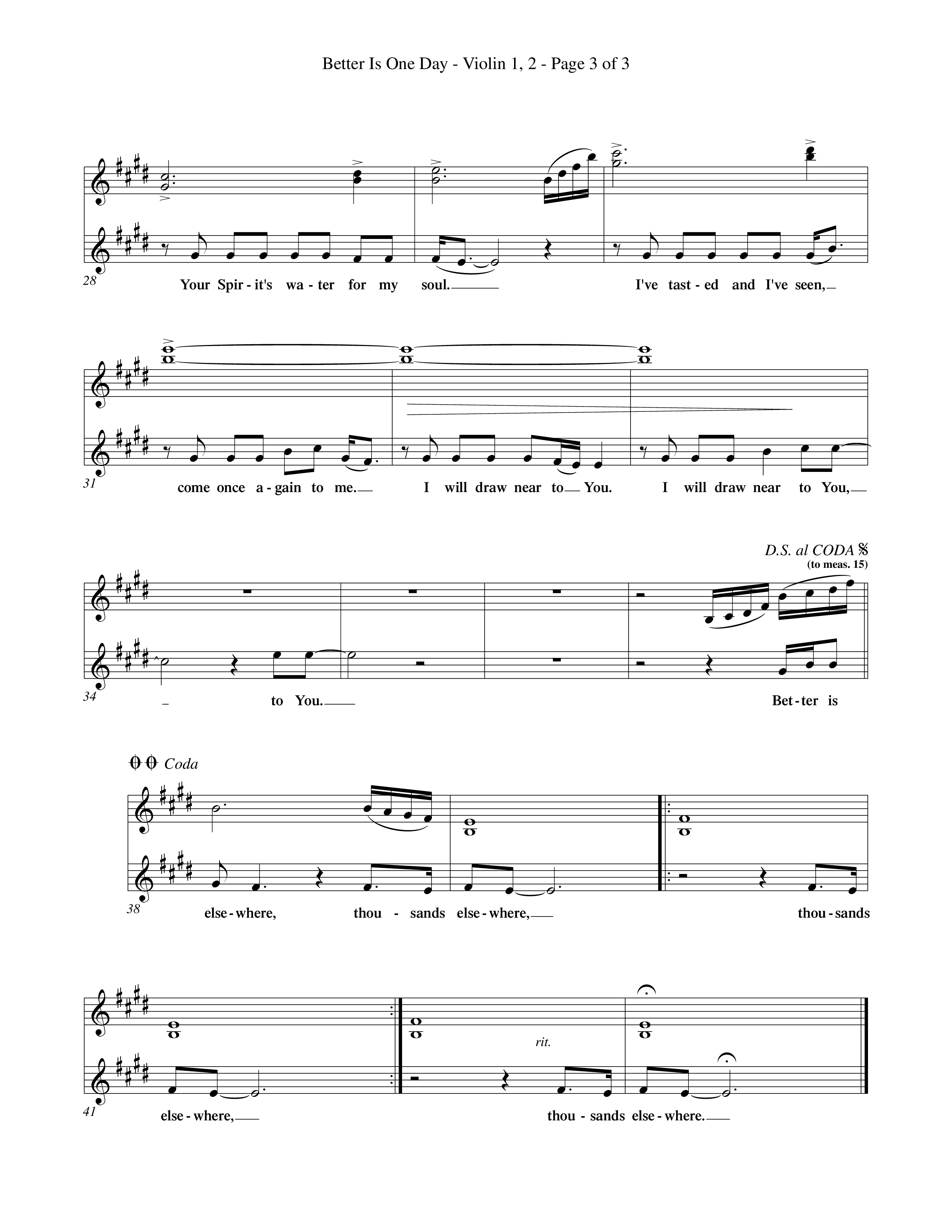 Better Is One Day (Choral Anthem SATB) Violin 1/2 (Word Music Choral / Orch. Billy Payne)