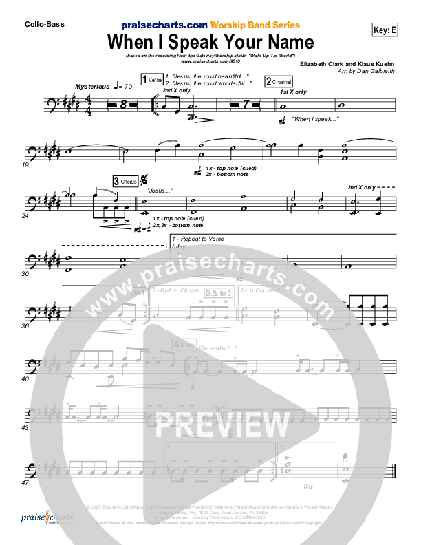 When I Speak Your Name Cello/Bass (Gateway Worship)