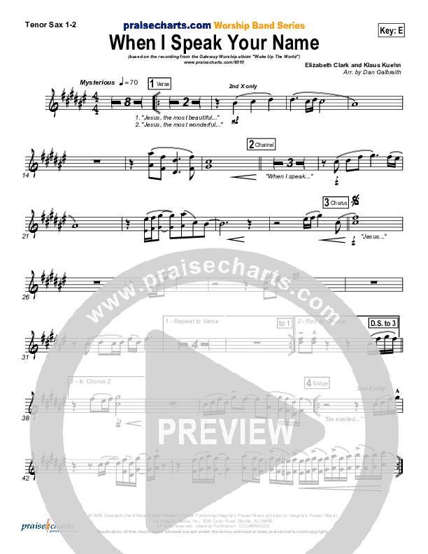 When I Speak Your Name Tenor Sax 1/2 (Gateway Worship)