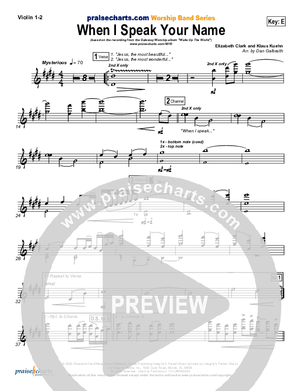 When I Speak Your Name Violin 1/2 (Gateway Worship)