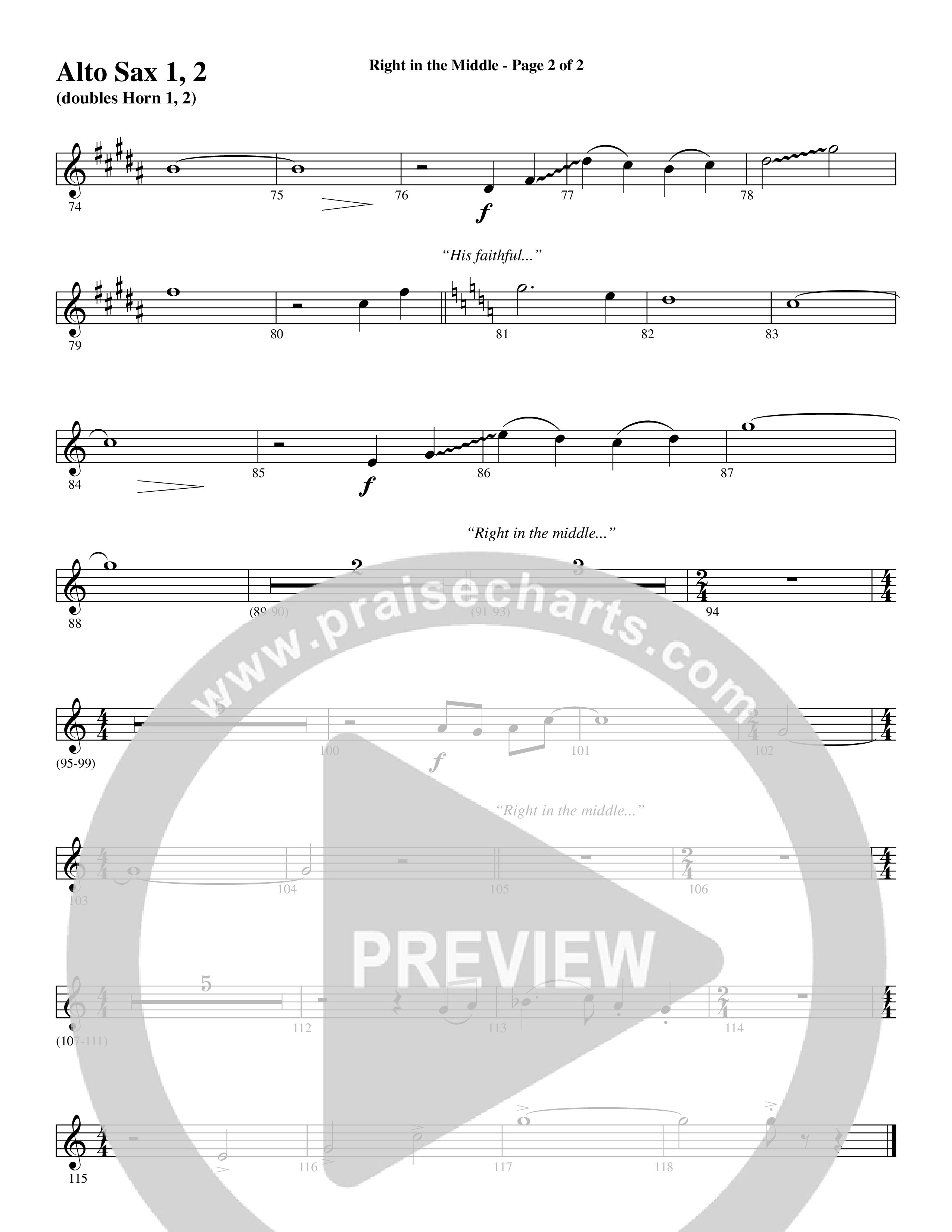 Right In The Middle (Choral Anthem SATB) Alto Sax 1/2 (Word Music Choral / Arr. Russell Mauldin)