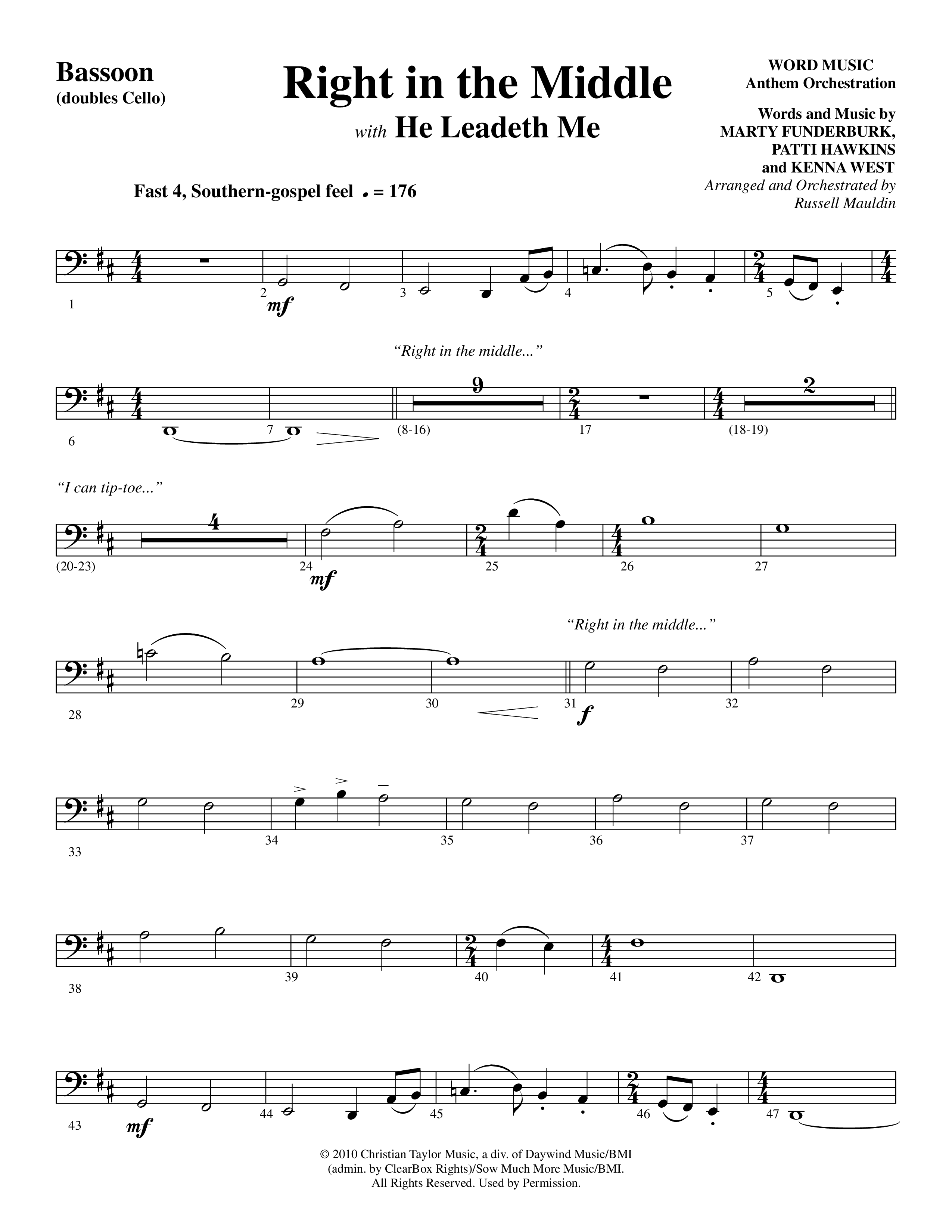 Right In The Middle (Choral Anthem SATB) Bassoon (Word Music Choral / Arr. Russell Mauldin)