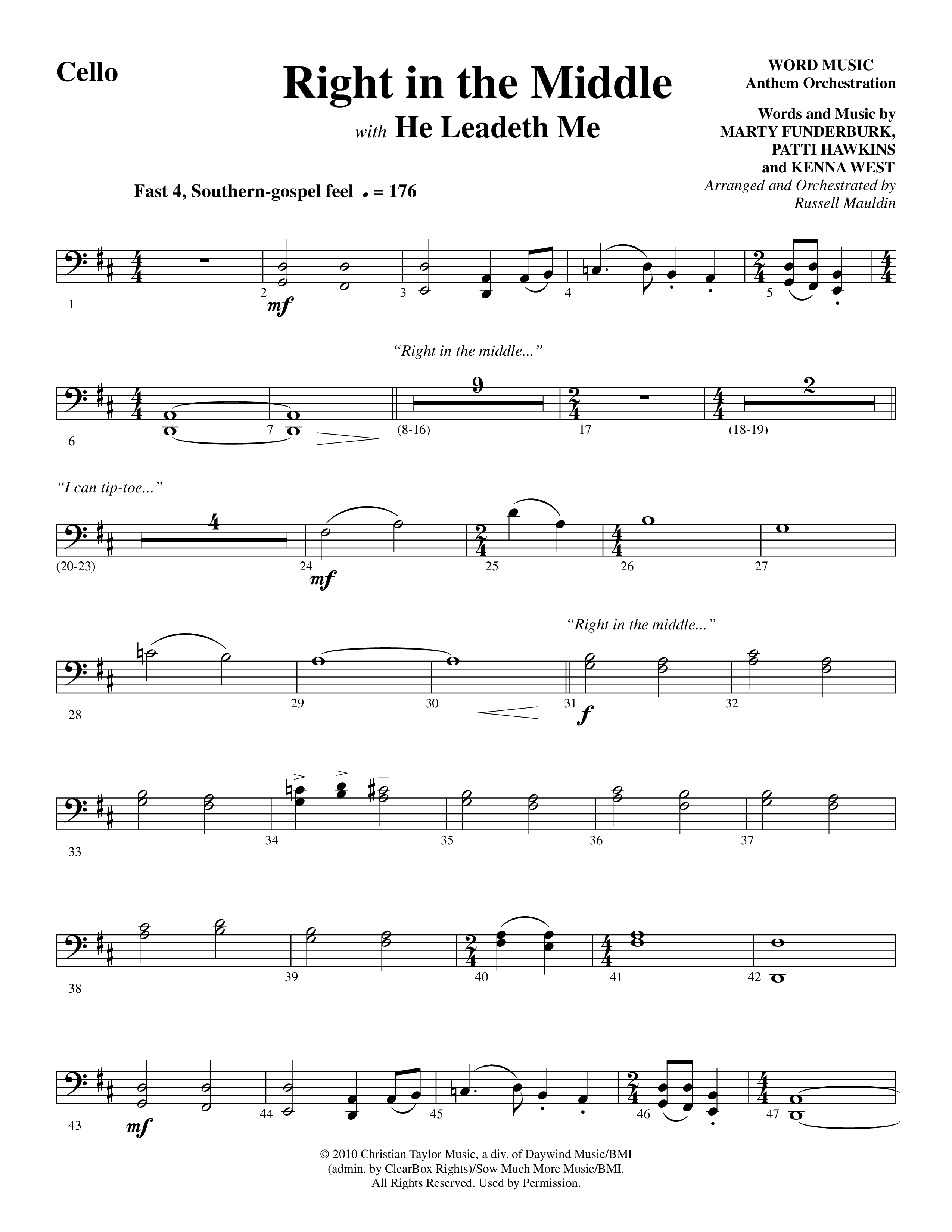 Right In The Middle (Choral Anthem SATB) Cello (Word Music Choral / Arr. Russell Mauldin)