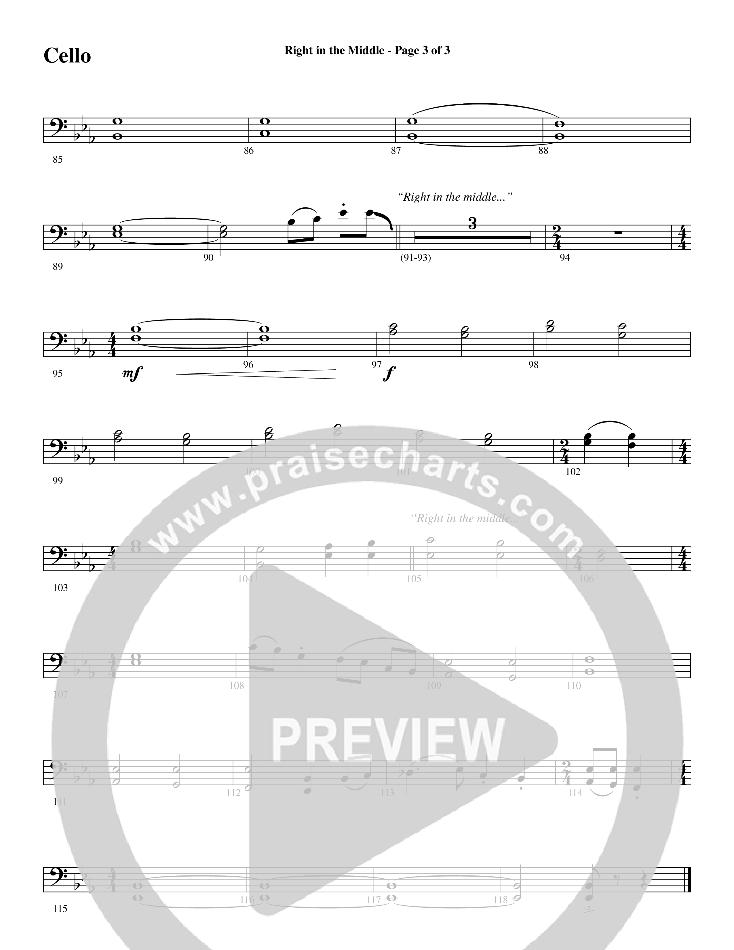 Right In The Middle (Choral Anthem SATB) Cello (Word Music Choral / Arr. Russell Mauldin)