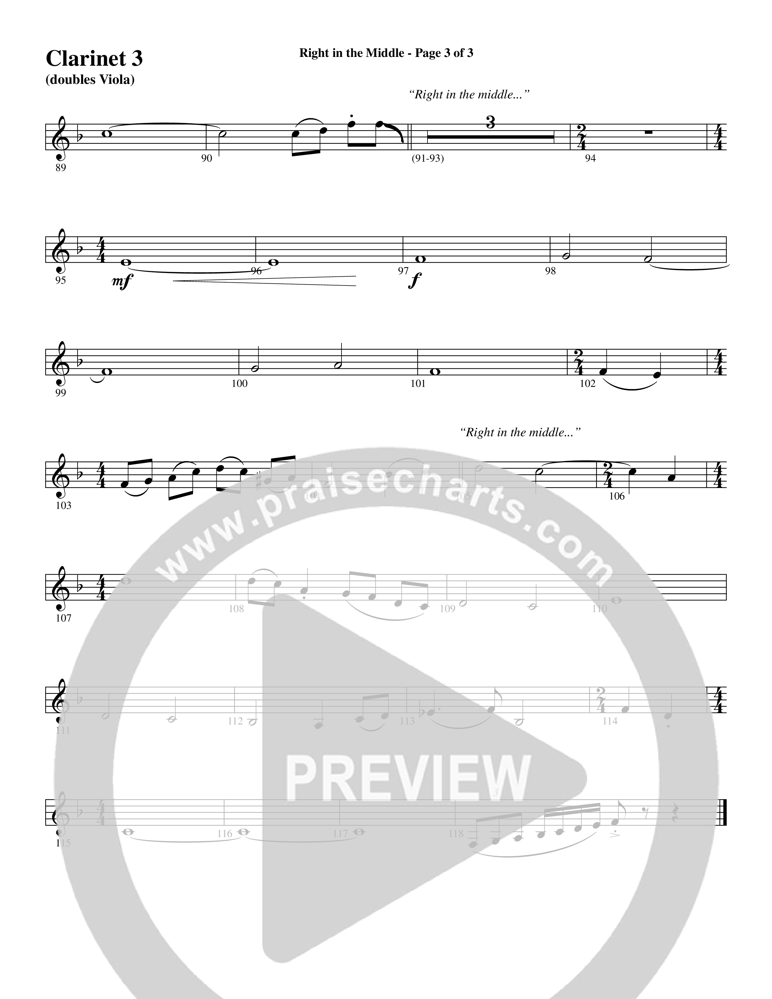 Right In The Middle (Choral Anthem SATB) Clarinet 3 (Word Music Choral / Arr. Russell Mauldin)