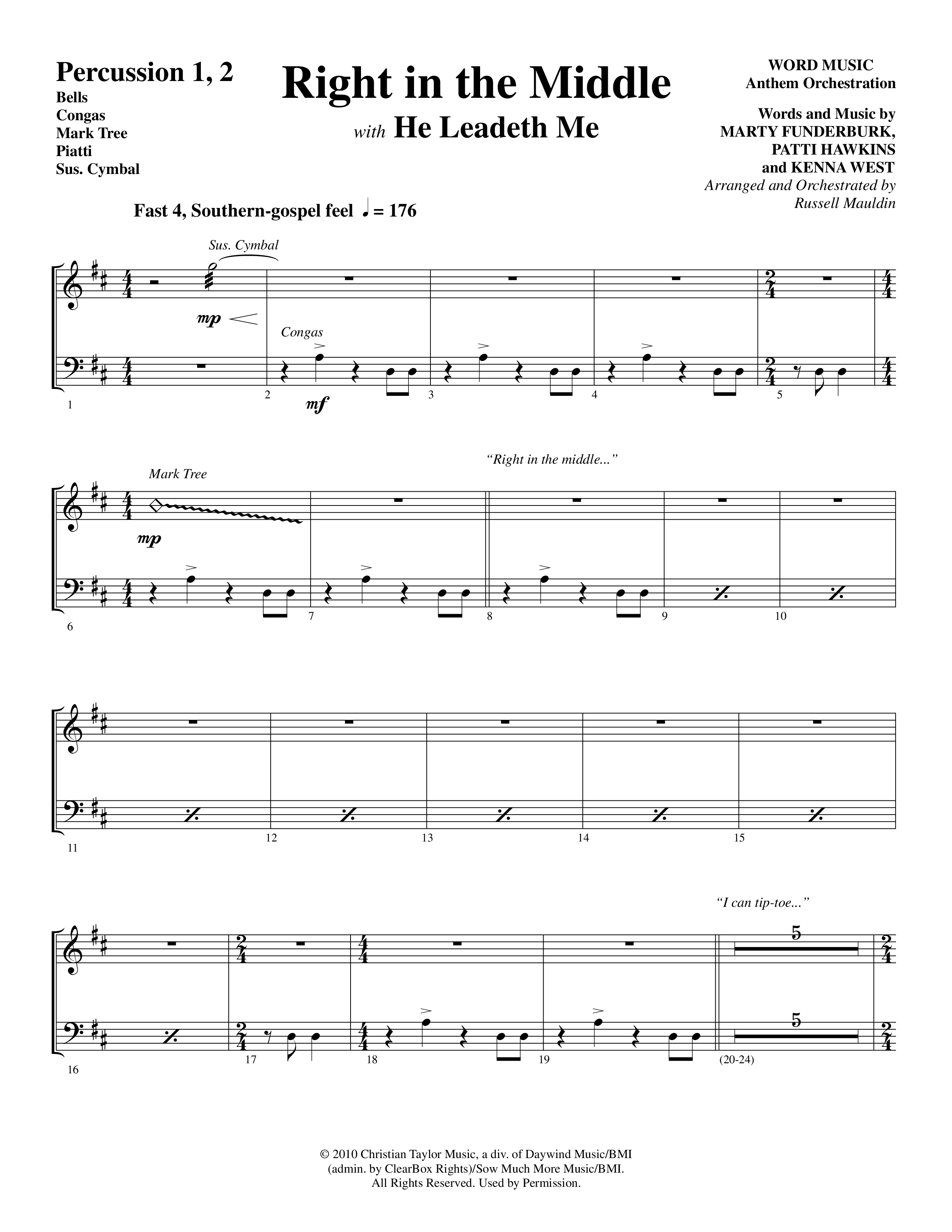 Right In The Middle (Choral Anthem SATB) Percussion 1/2 (Word Music Choral / Arr. Russell Mauldin)