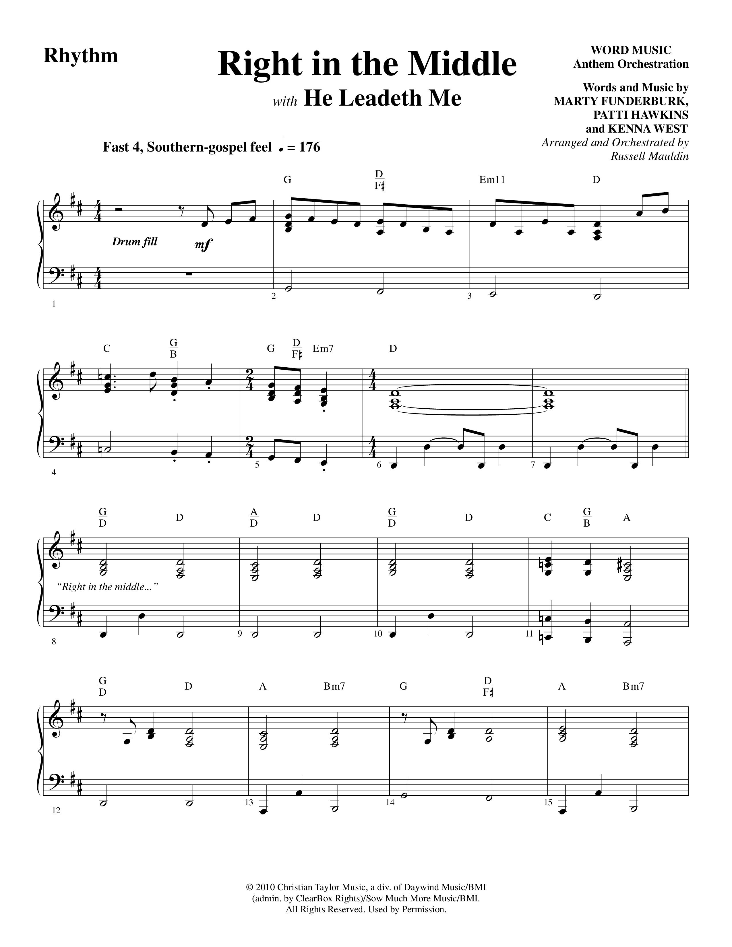Right In The Middle (Choral Anthem SATB) Rhythm Chart (Word Music Choral / Arr. Russell Mauldin)