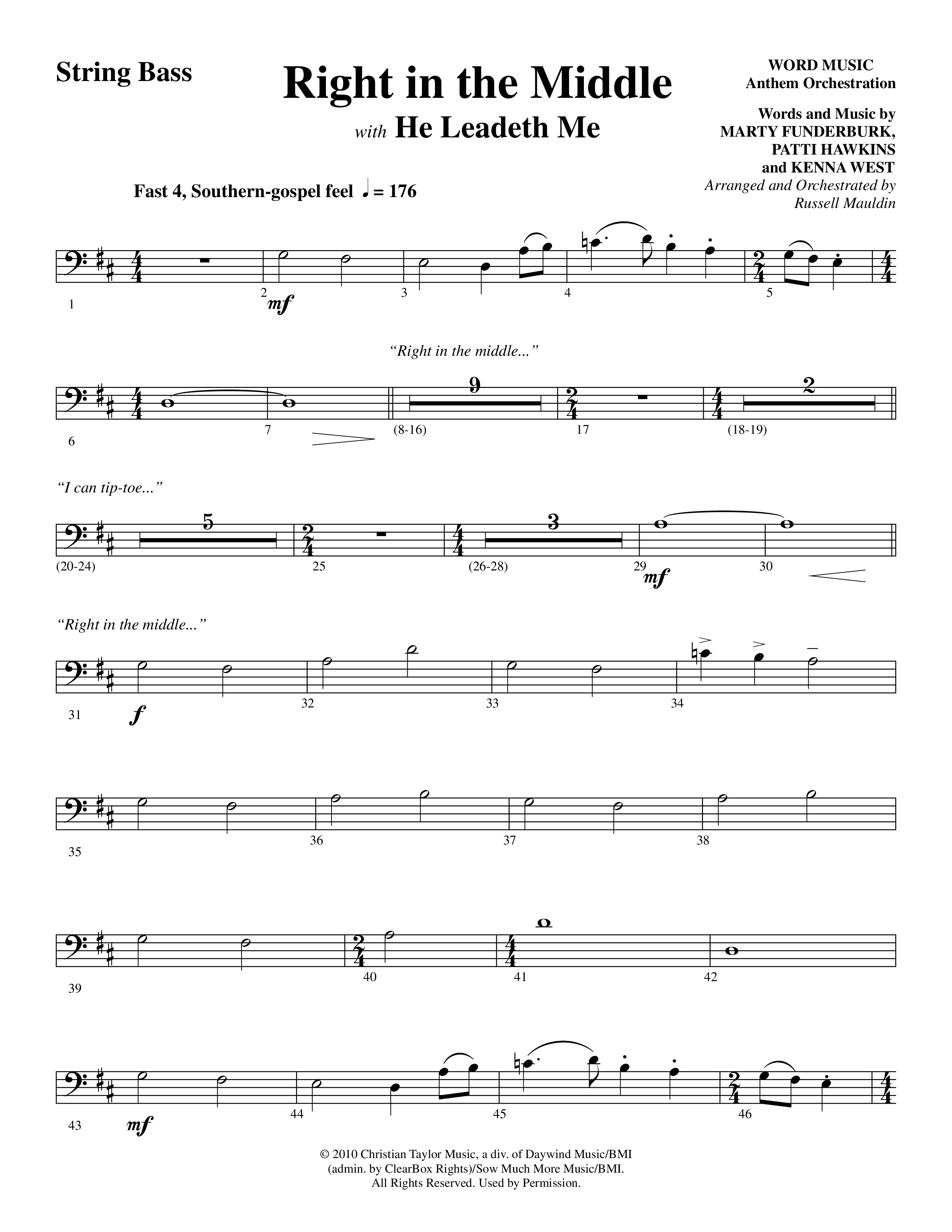 Right In The Middle (Choral Anthem SATB) String Bass (Word Music Choral / Arr. Russell Mauldin)