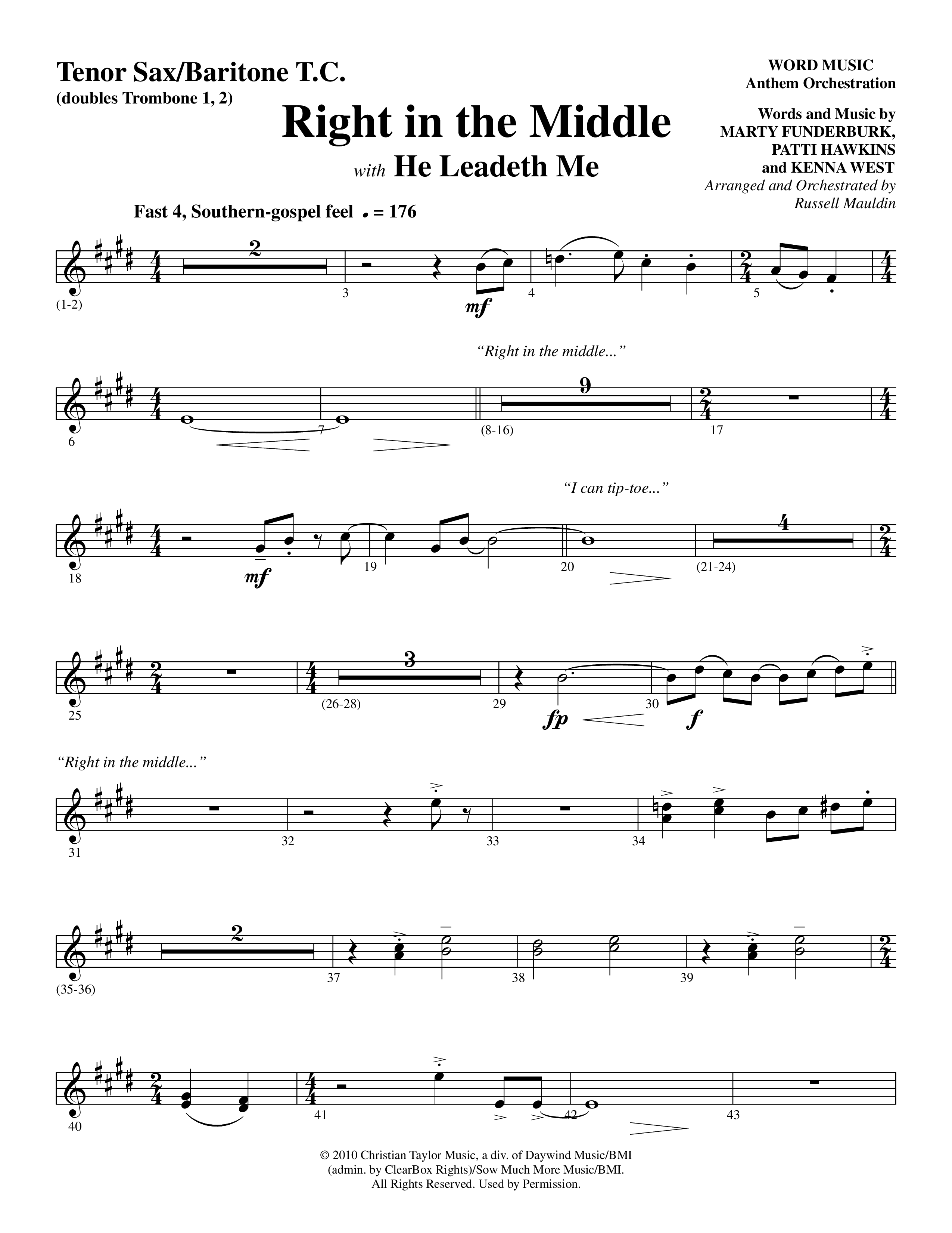 Right In The Middle (Choral Anthem SATB) Tenor Sax/Baritone T.C. (Word Music Choral / Arr. Russell Mauldin)