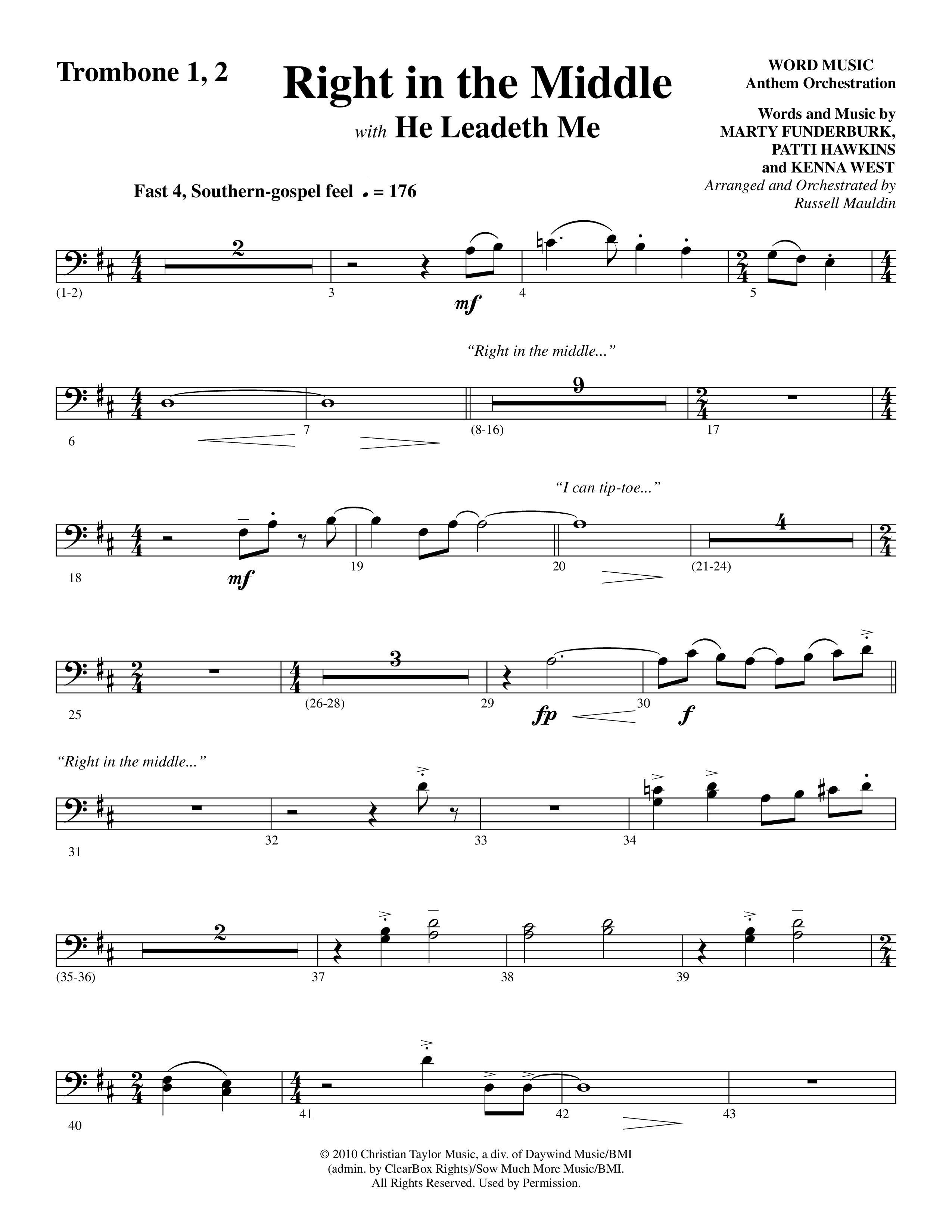 Right In The Middle (Choral Anthem SATB) Trombone 1/2 (Word Music Choral / Arr. Russell Mauldin)