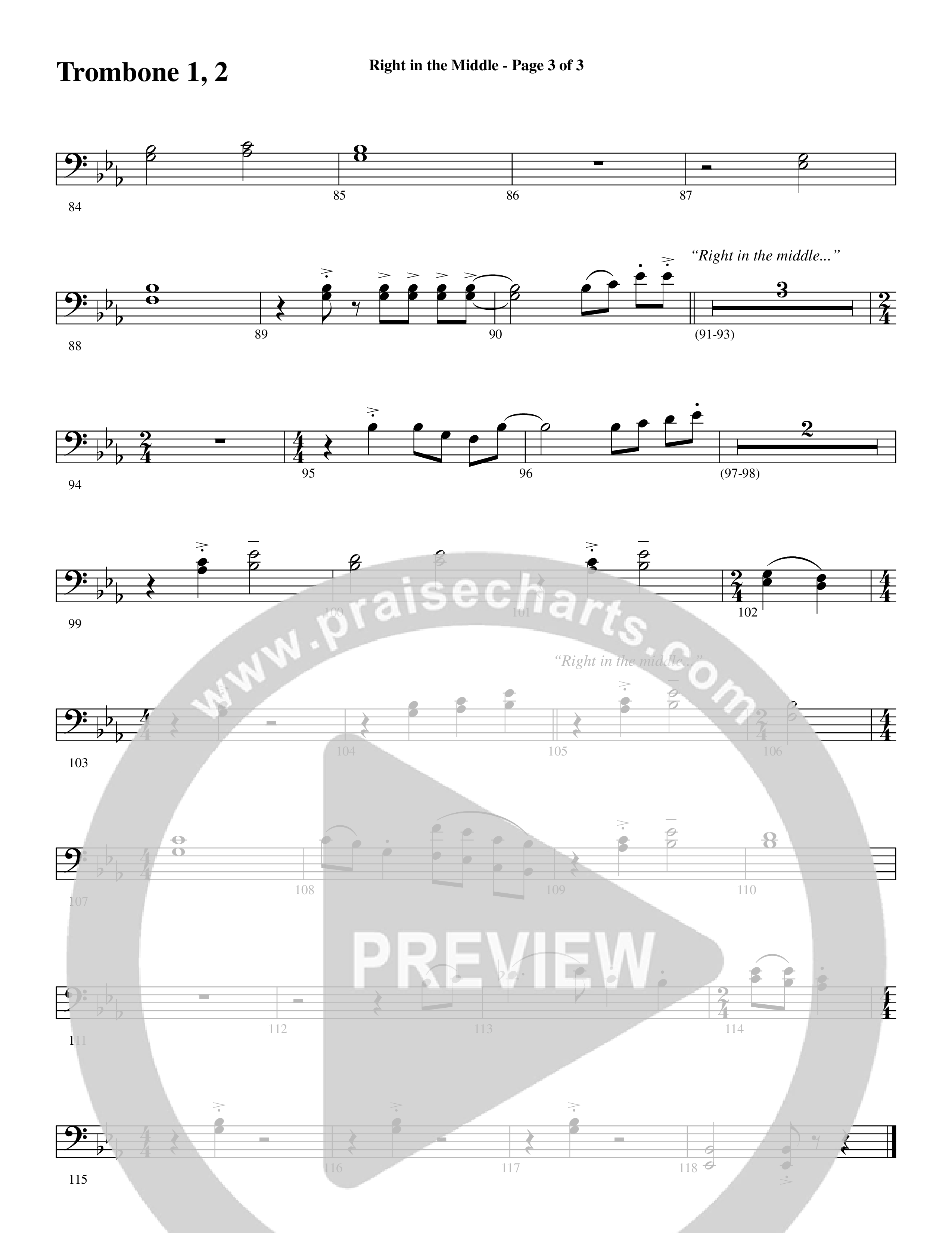 Right In The Middle (Choral Anthem SATB) Trombone 1/2 (Word Music Choral / Arr. Russell Mauldin)