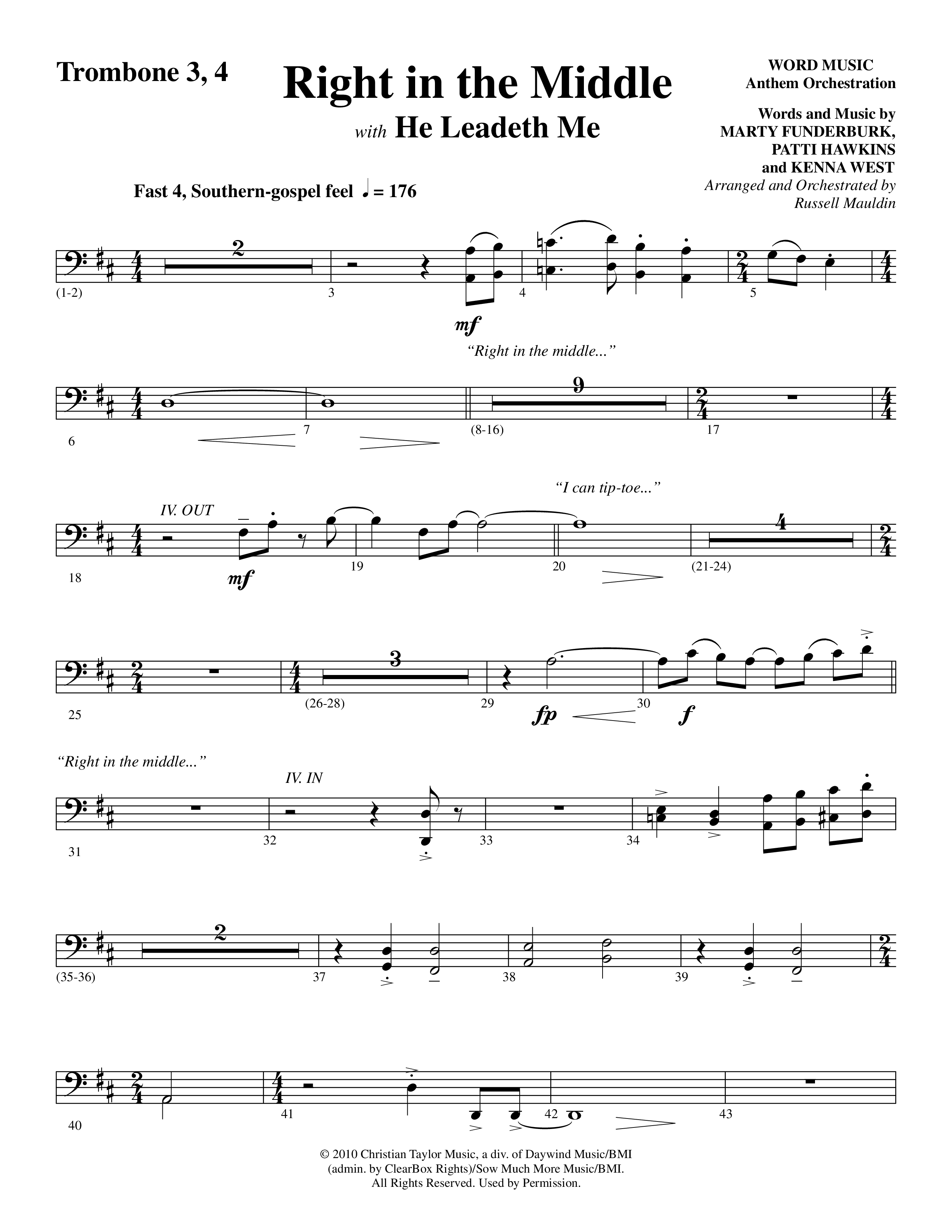 Right In The Middle (Choral Anthem SATB) Trombone 3/4 (Word Music Choral / Arr. Russell Mauldin)