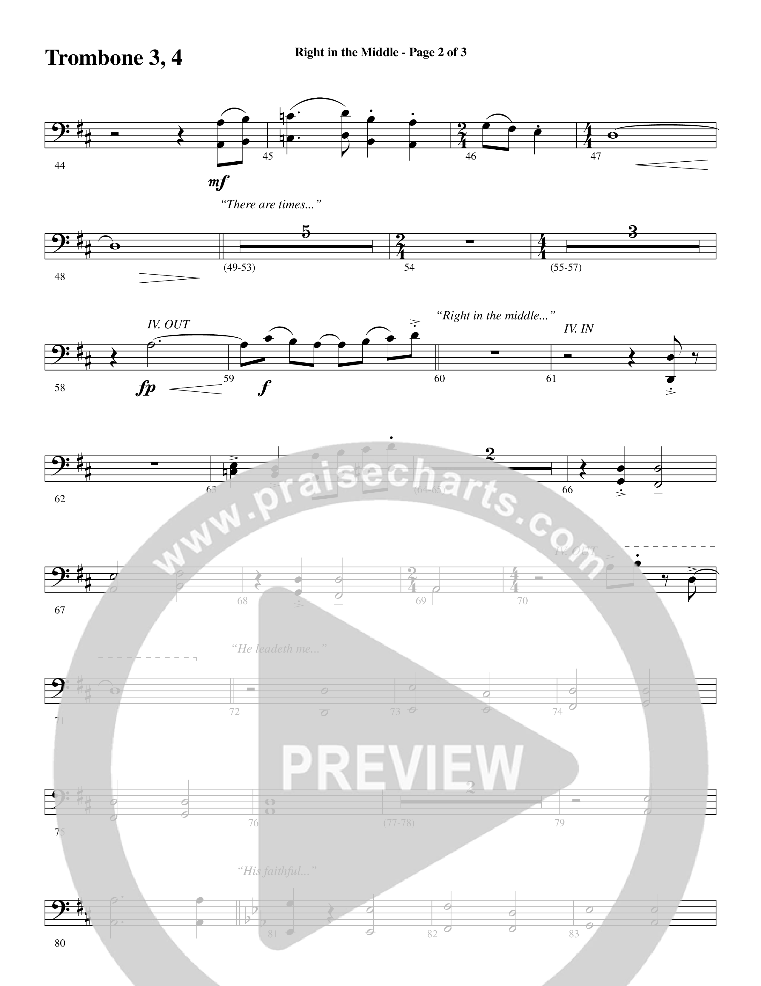 Right In The Middle (Choral Anthem SATB) Trombone 3/4 (Word Music Choral / Arr. Russell Mauldin)