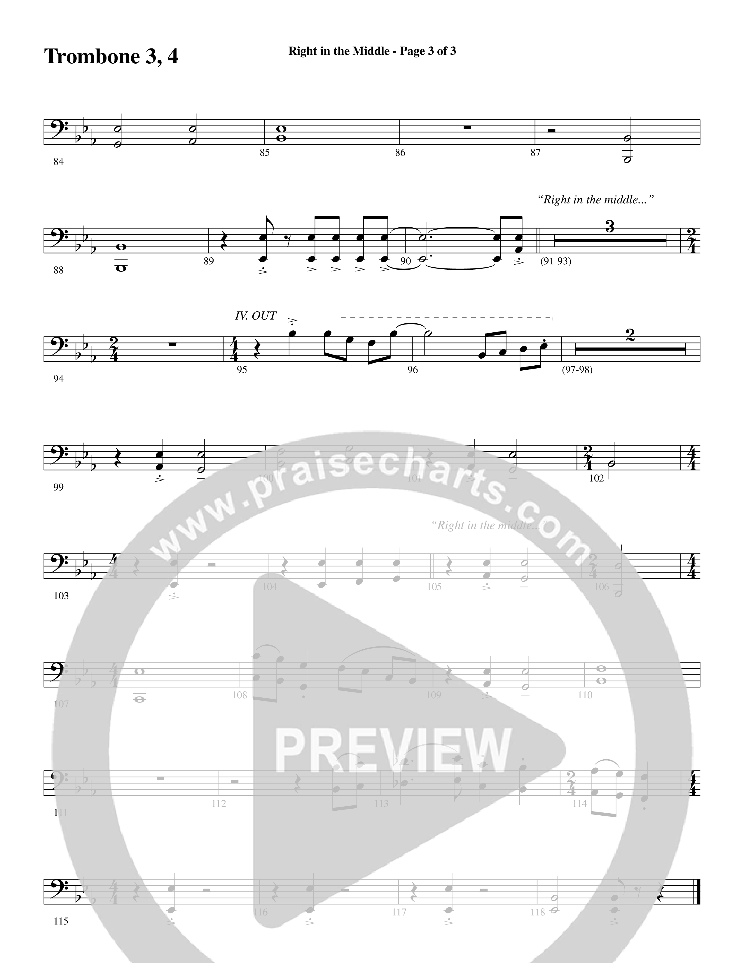 Right In The Middle (Choral Anthem SATB) Trombone 3/4 (Word Music Choral / Arr. Russell Mauldin)