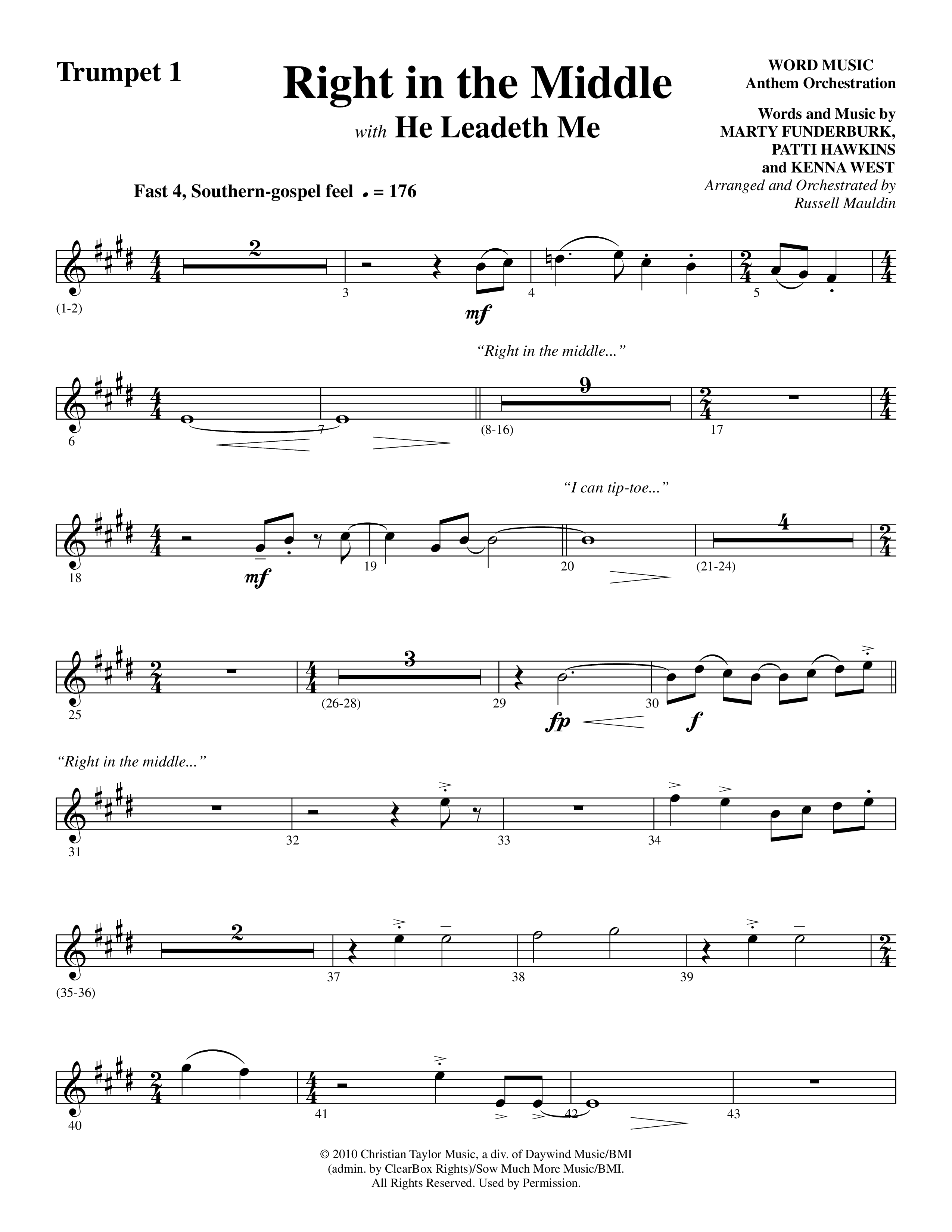 Right In The Middle (Choral Anthem SATB) Trumpet 1 (Word Music Choral / Arr. Russell Mauldin)