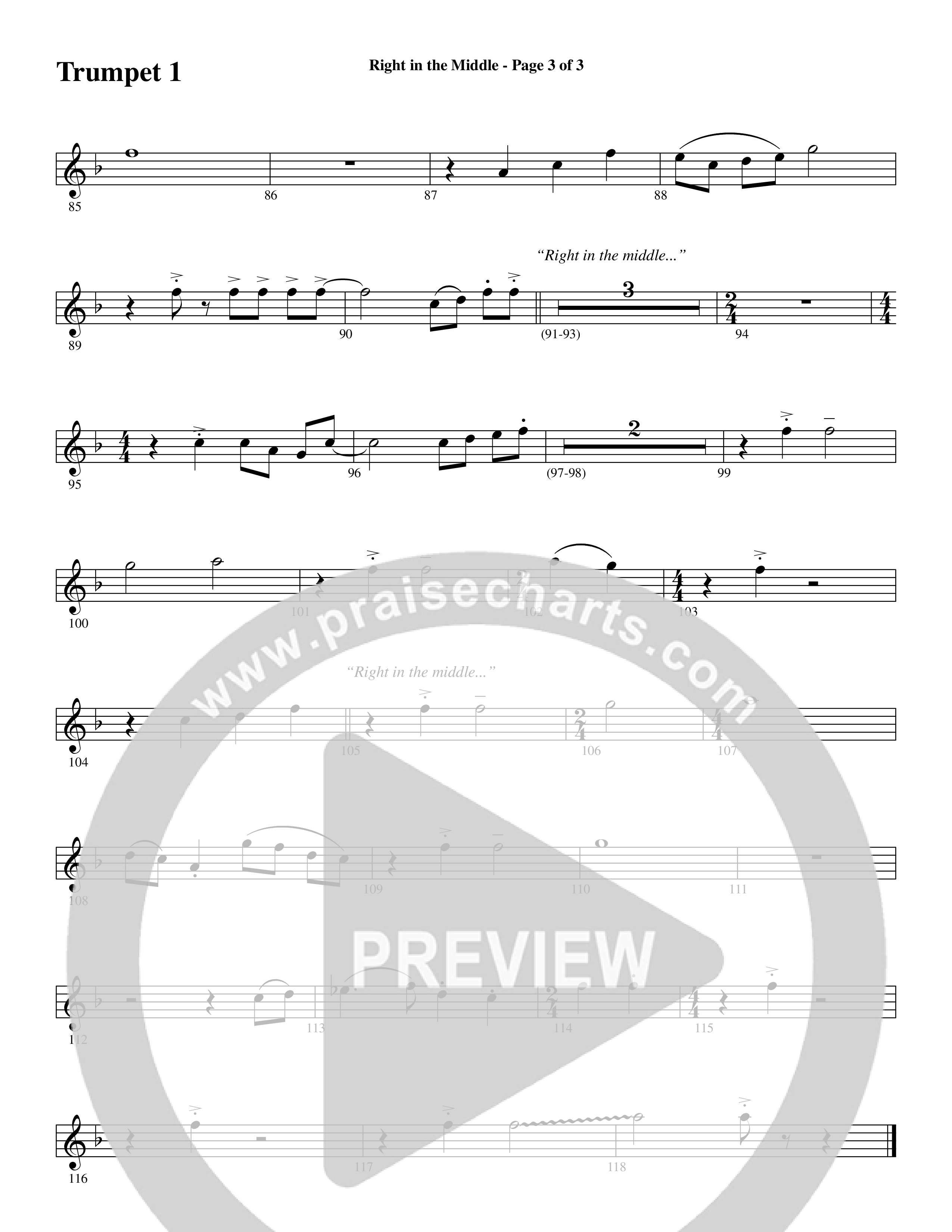 Right In The Middle (Choral Anthem SATB) Trumpet 1 (Word Music Choral / Arr. Russell Mauldin)