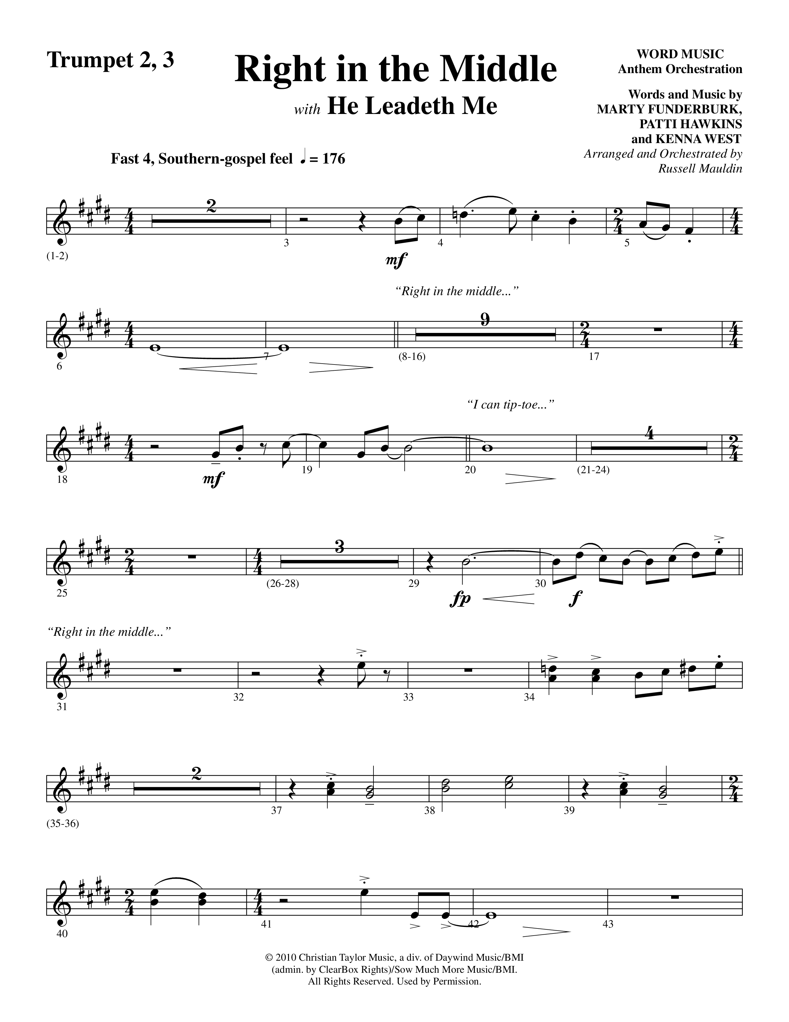 Right In The Middle (Choral Anthem SATB) Trumpet 2/3 (Word Music Choral / Arr. Russell Mauldin)