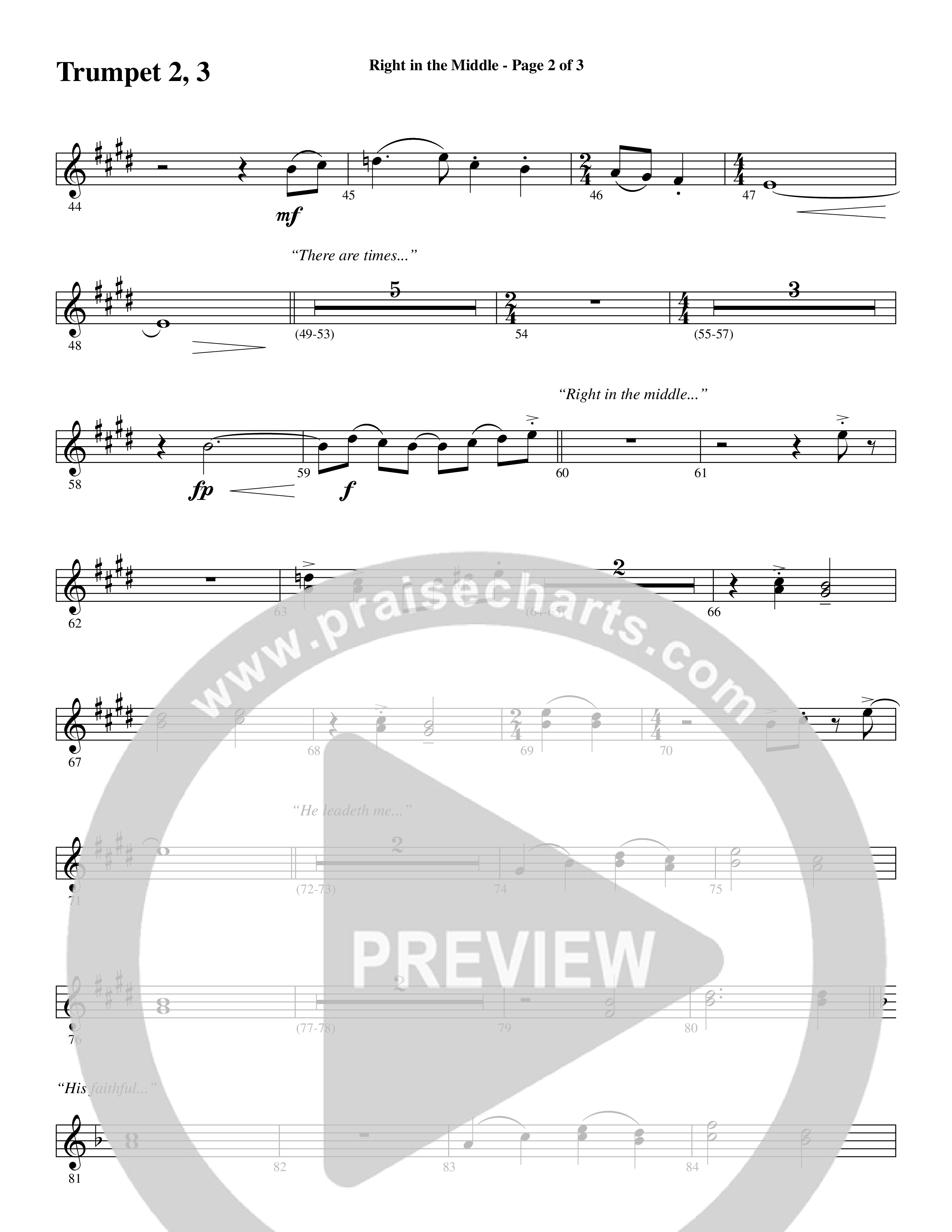 Right In The Middle (Choral Anthem SATB) Trumpet 2/3 (Word Music Choral / Arr. Russell Mauldin)