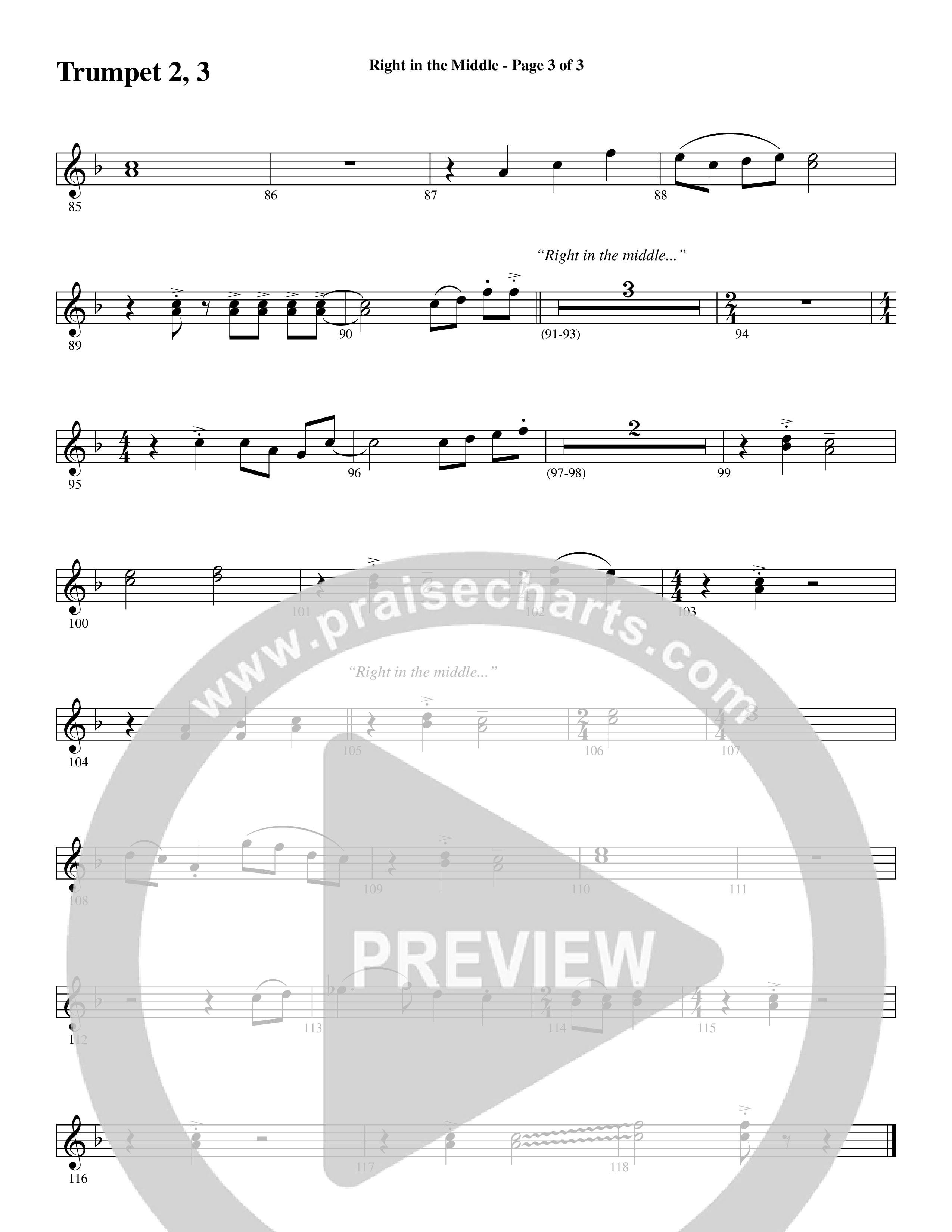 Right In The Middle (Choral Anthem SATB) Trumpet 2/3 (Word Music Choral / Arr. Russell Mauldin)