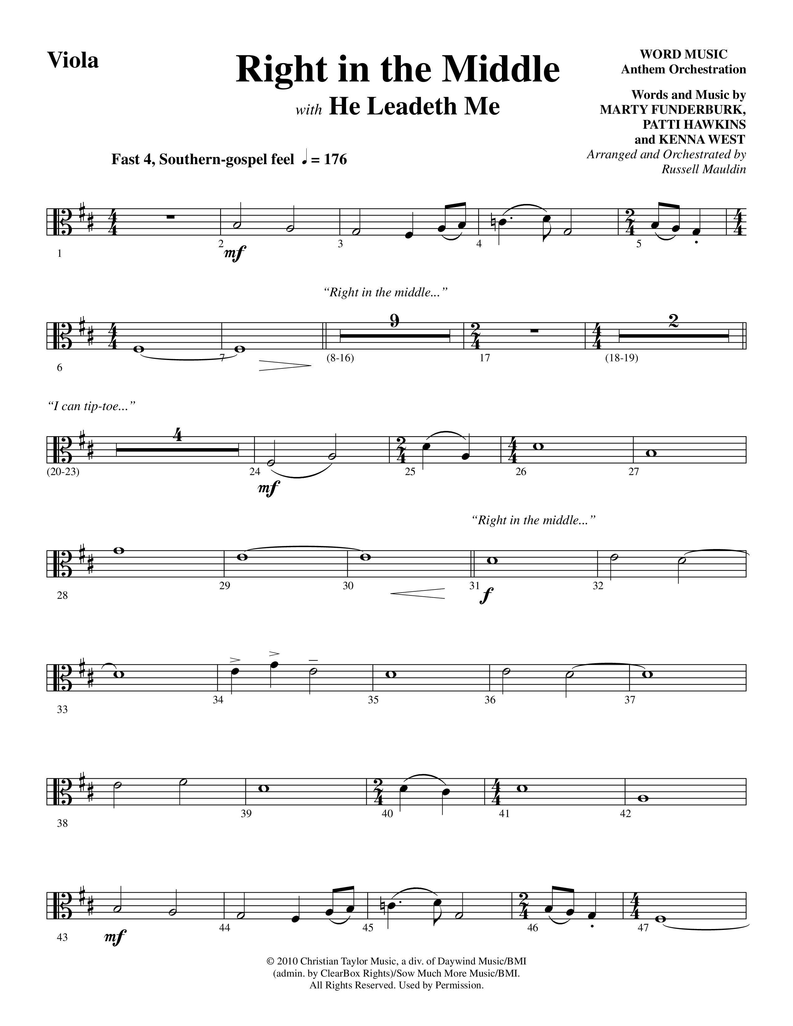 Right In The Middle (Choral Anthem SATB) Viola (Word Music Choral / Arr. Russell Mauldin)