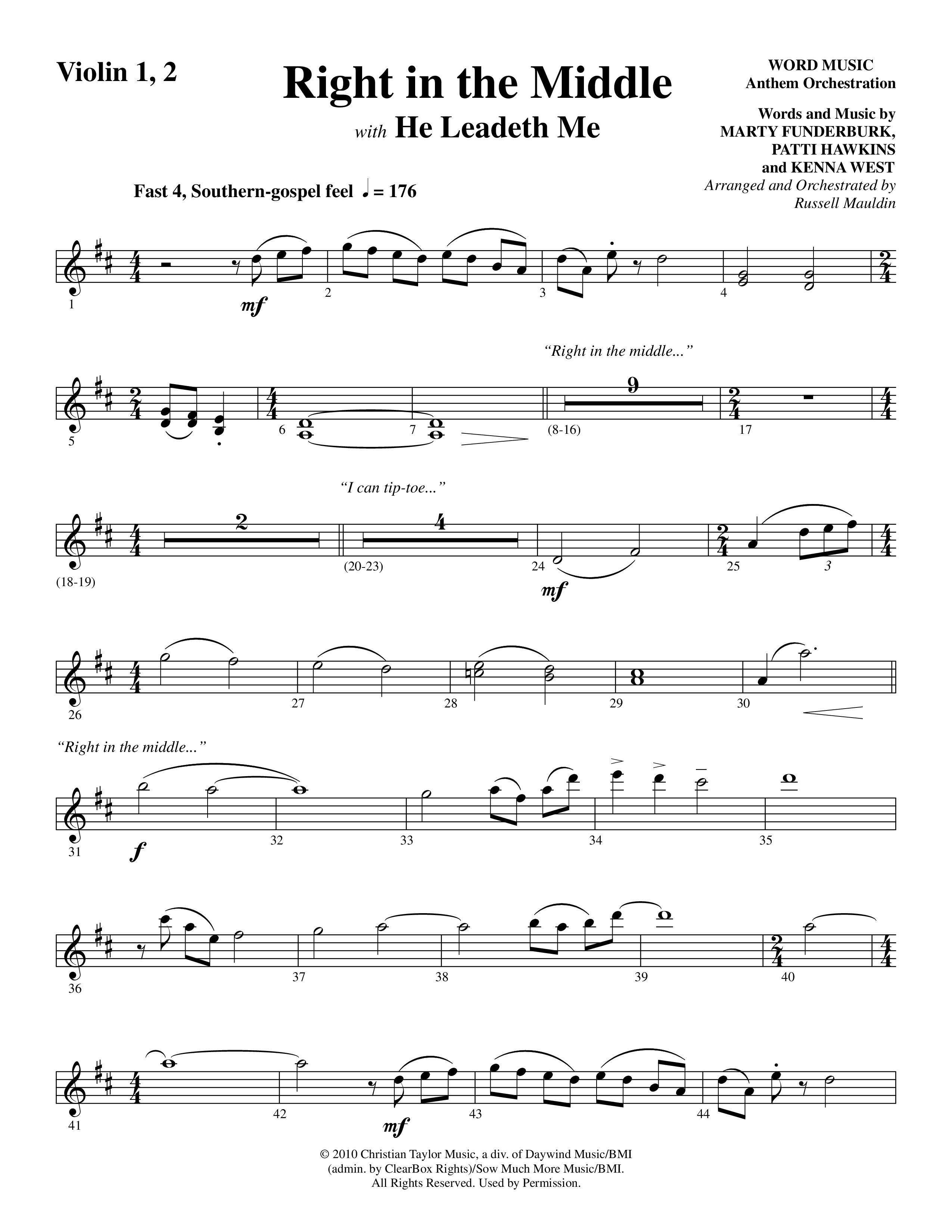 Right In The Middle (Choral Anthem SATB) Violin 1/2 (Word Music Choral / Arr. Russell Mauldin)