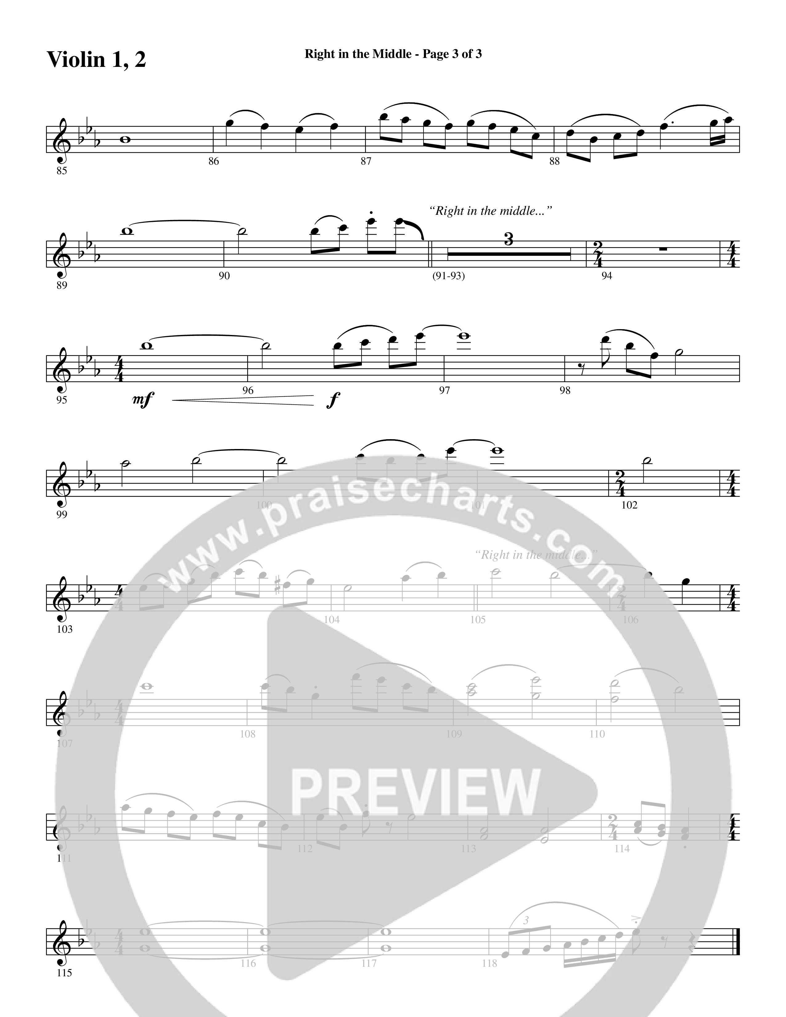 Right In The Middle (Choral Anthem SATB) Violin 1/2 (Word Music Choral / Arr. Russell Mauldin)