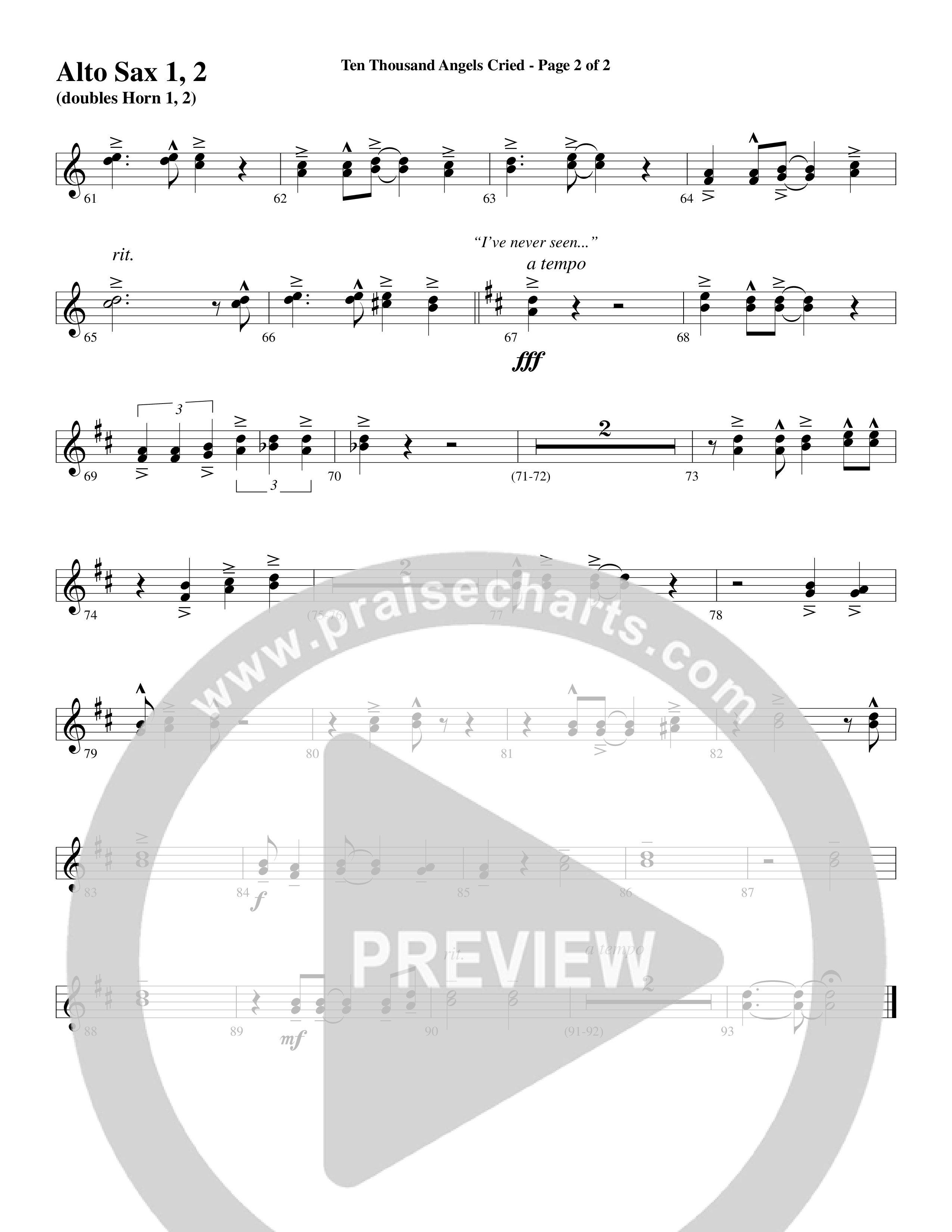 Ten Thousand Angels Cried (Choral Anthem SATB) Alto Sax (Word Music Choral / David Patillo)