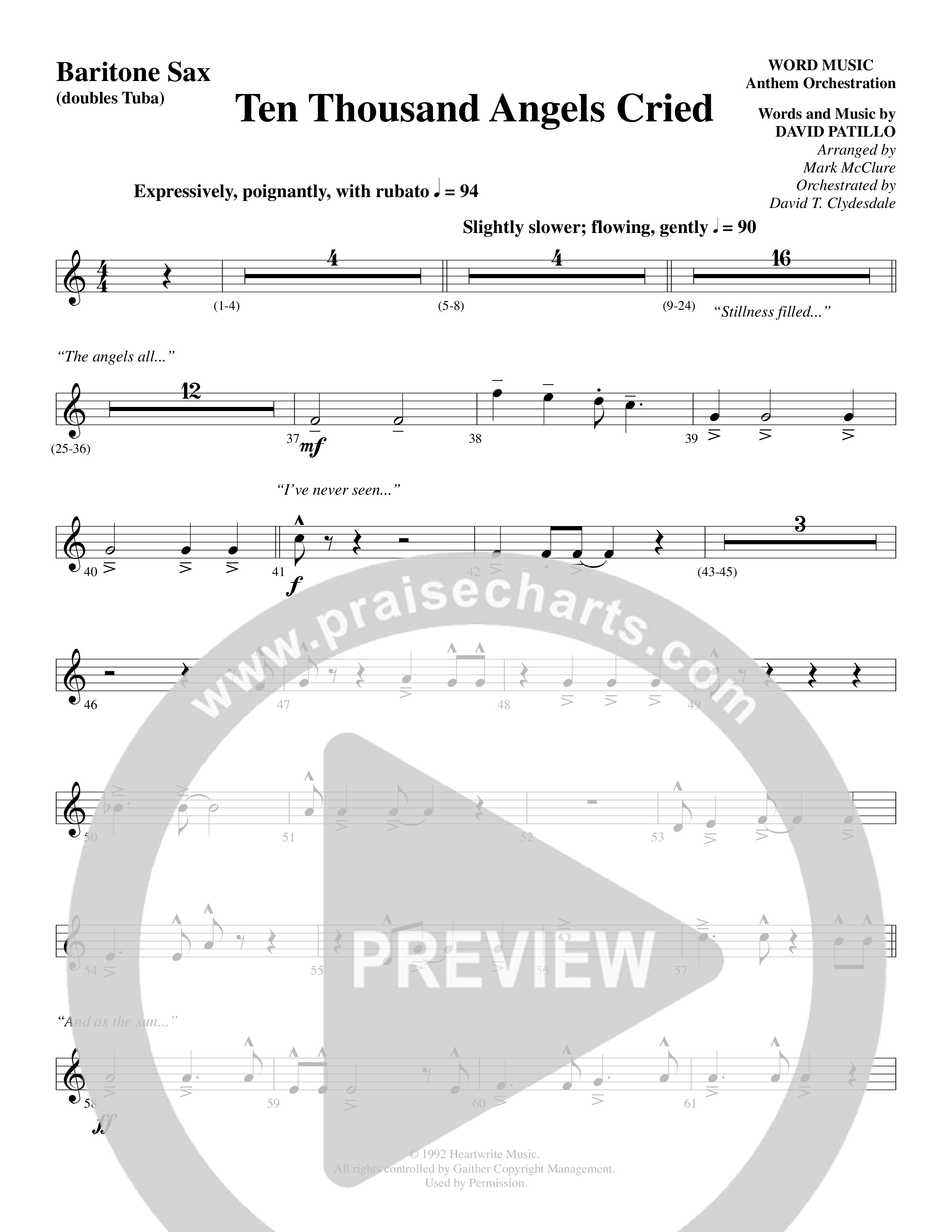 Ten Thousand Angels Cried (Choral Anthem SATB) Bari Sax (Word Music Choral / David Patillo)