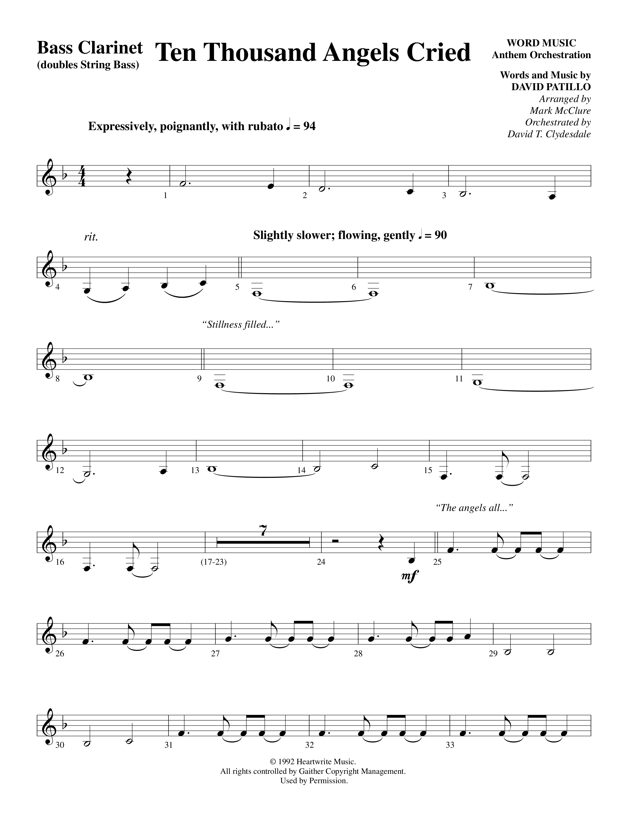 Ten Thousand Angels Cried (Choral Anthem SATB) Bass Clarinet (Word Music Choral / David Patillo)