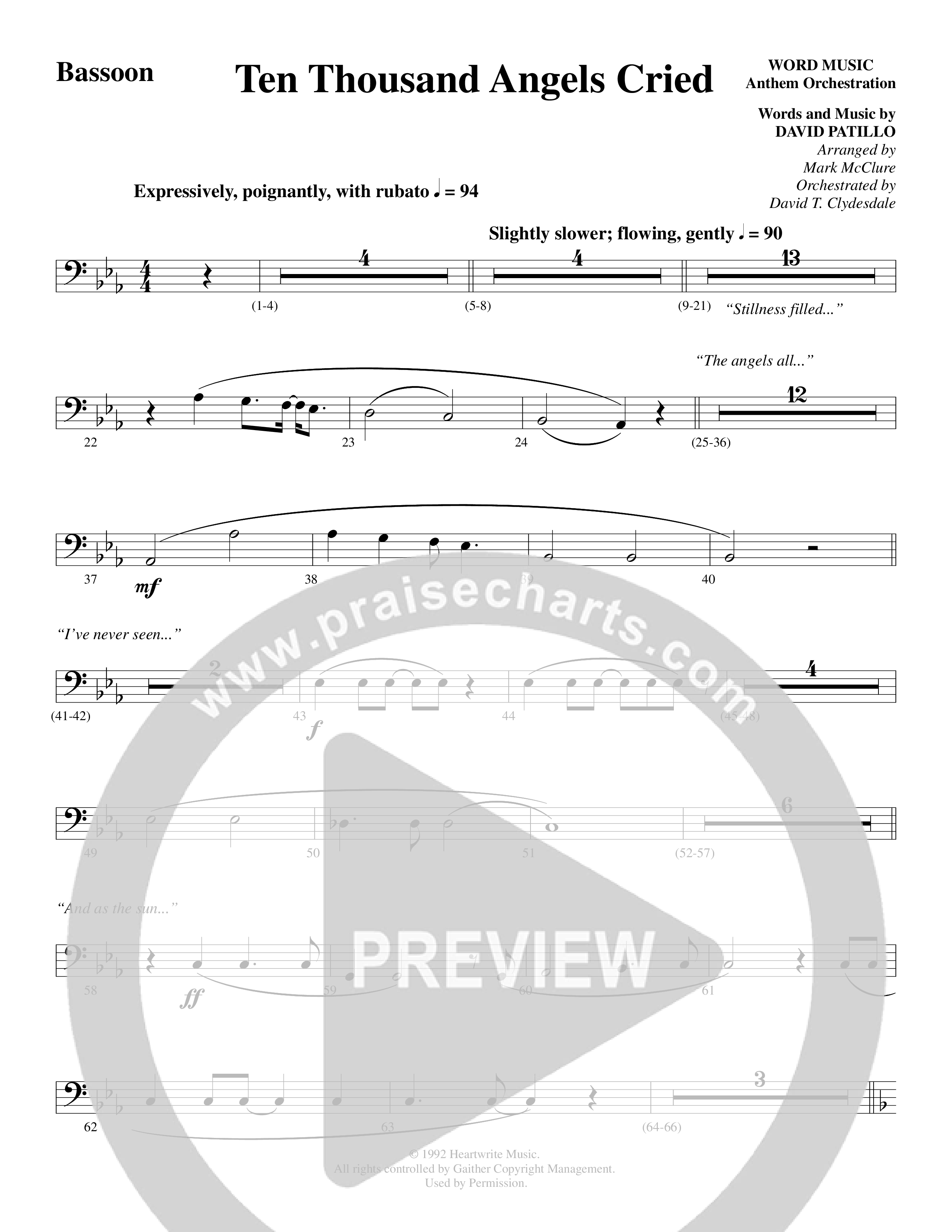 Ten Thousand Angels Cried (Choral Anthem SATB) Bassoon (Word Music Choral / David Patillo)