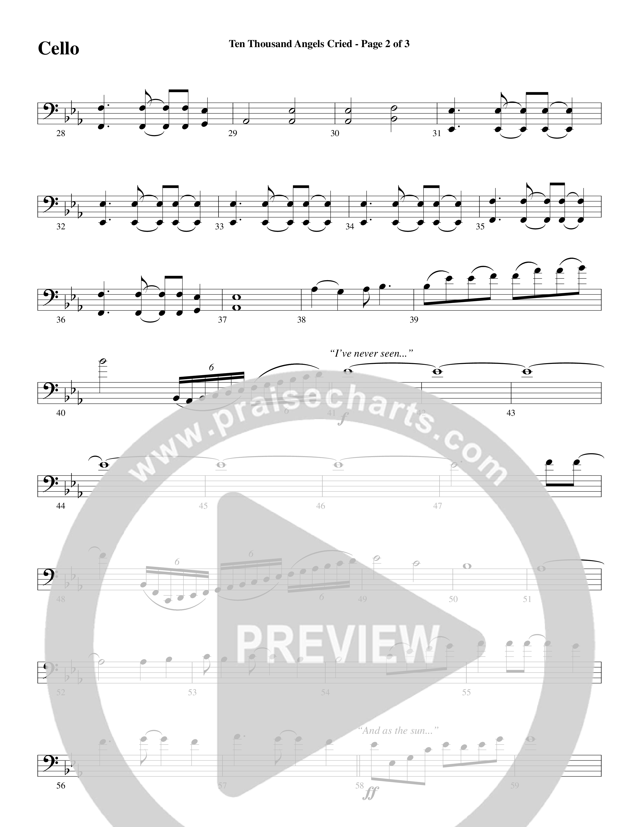 Ten Thousand Angels Cried (Choral Anthem SATB) Cello (Word Music Choral / David Patillo)