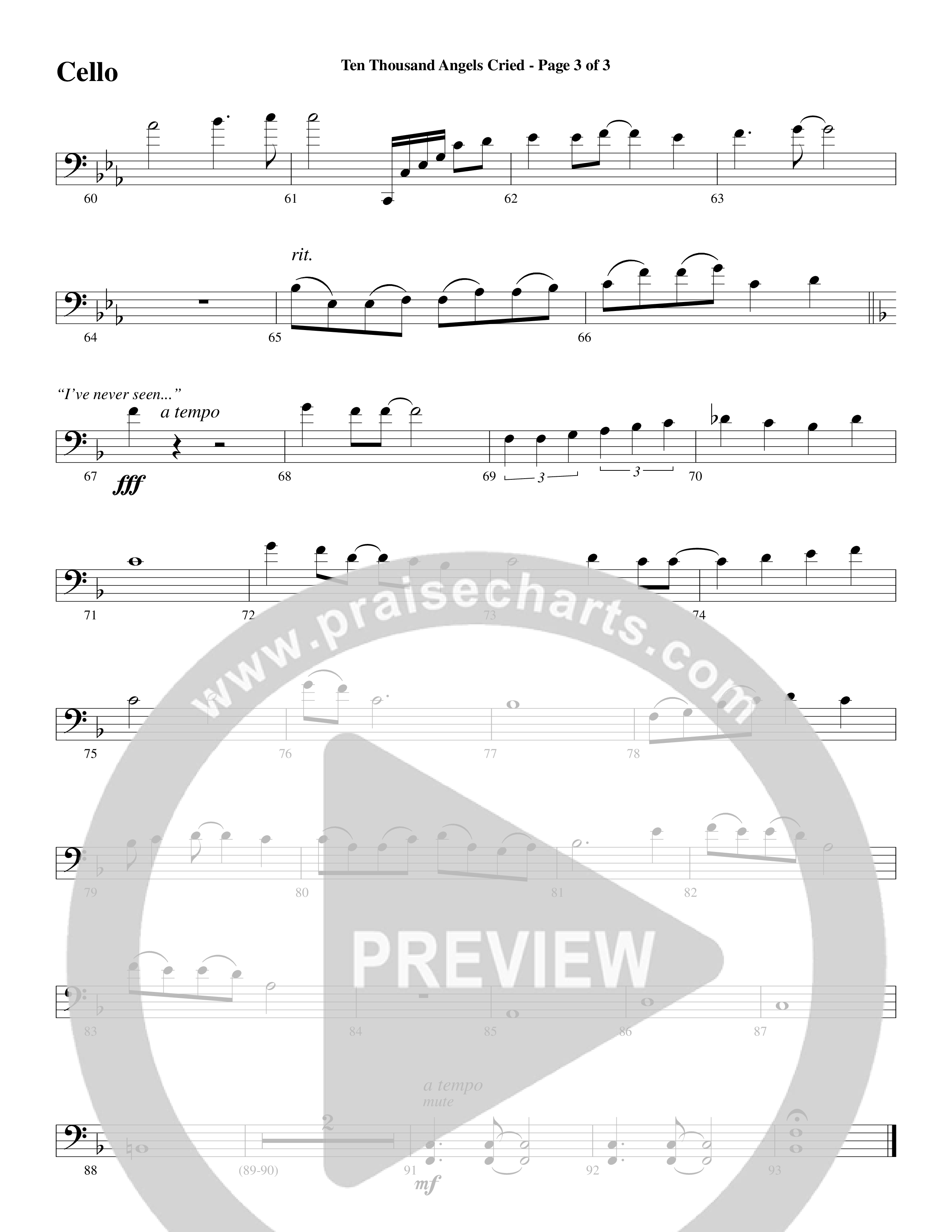 Ten Thousand Angels Cried (Choral Anthem SATB) Cello (Word Music Choral / David Patillo)