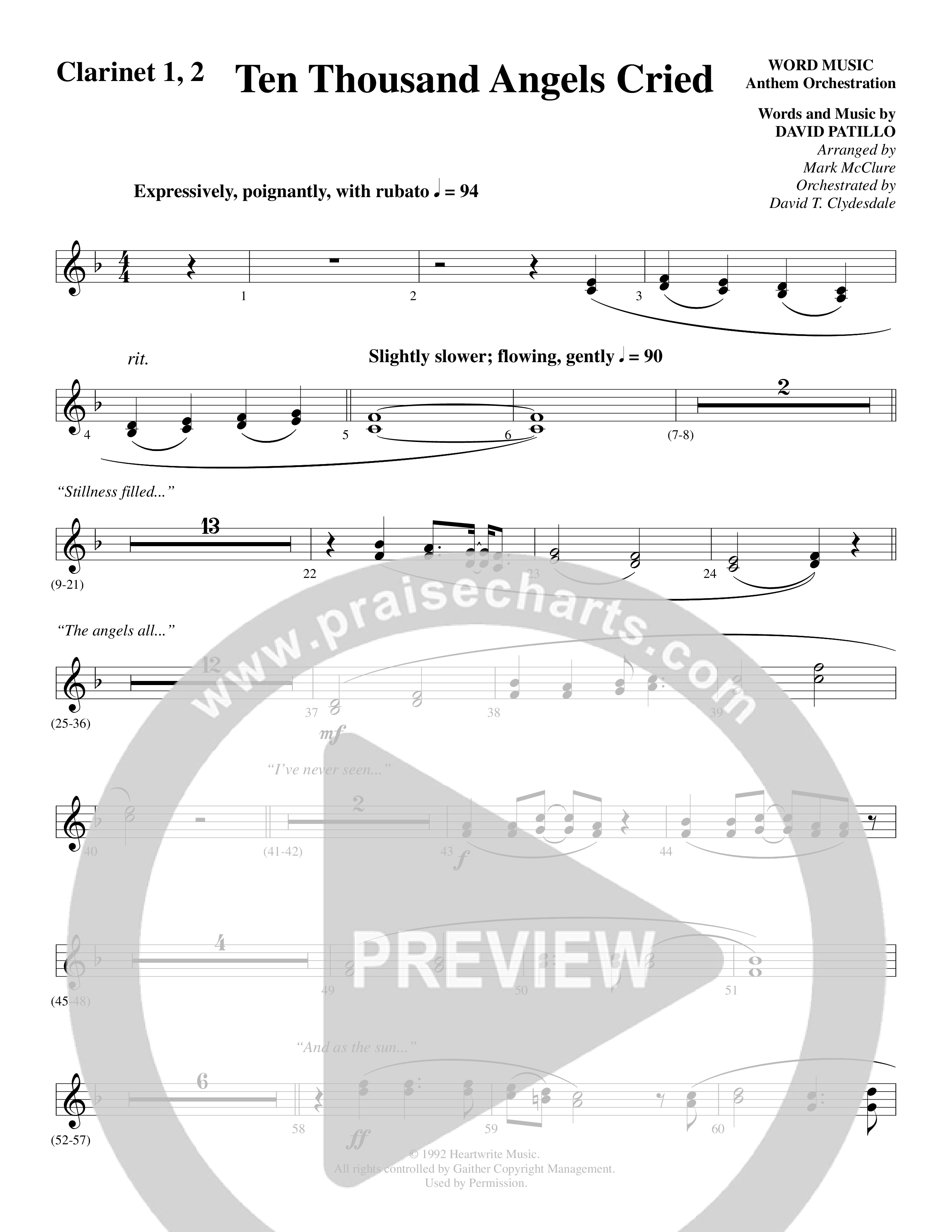 Ten Thousand Angels Cried (Choral Anthem SATB) Clarinet 1/2 (Word Music Choral / David Patillo)