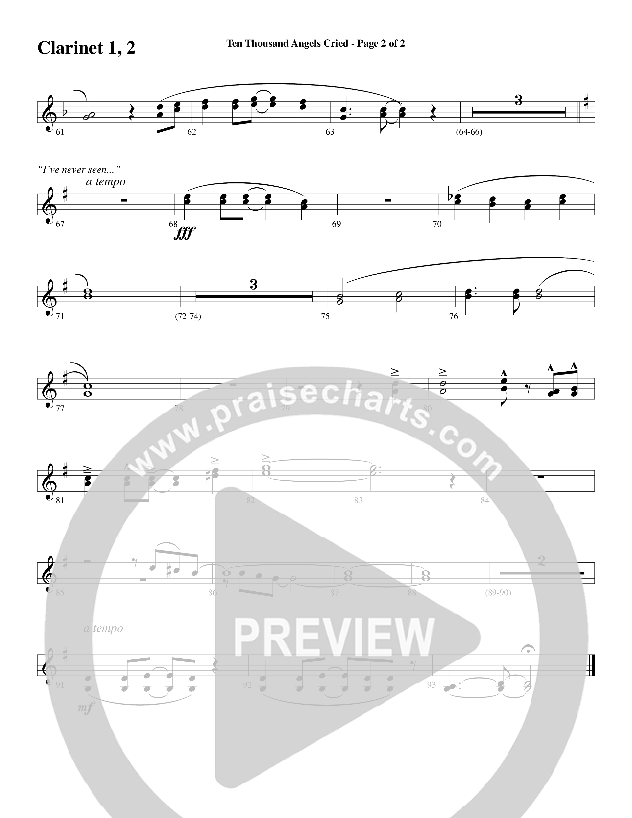 Ten Thousand Angels Cried (Choral Anthem SATB) Clarinet 1/2 (Word Music Choral / David Patillo)