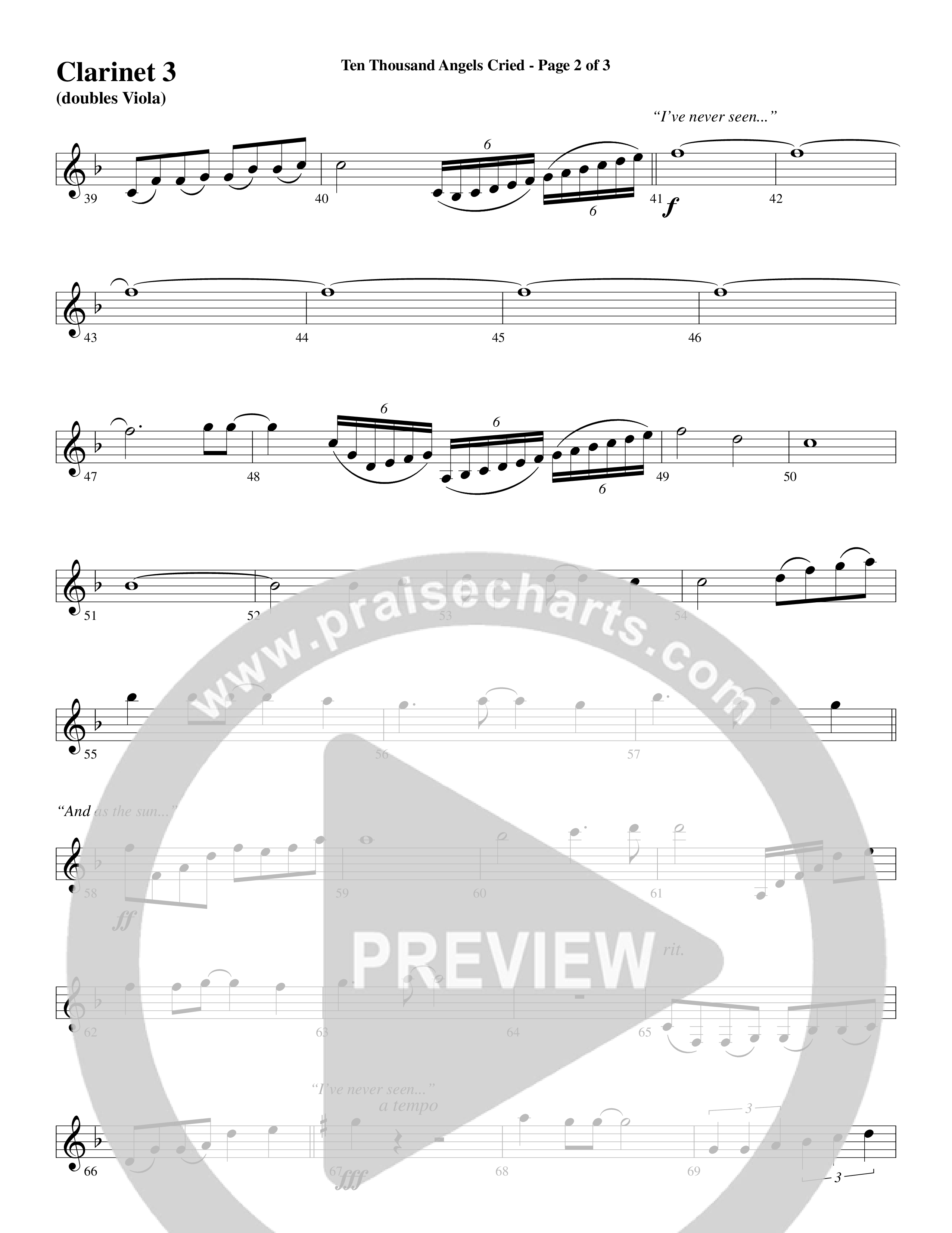 Ten Thousand Angels Cried (Choral Anthem SATB) Clarinet 3 (Word Music Choral / David Patillo)