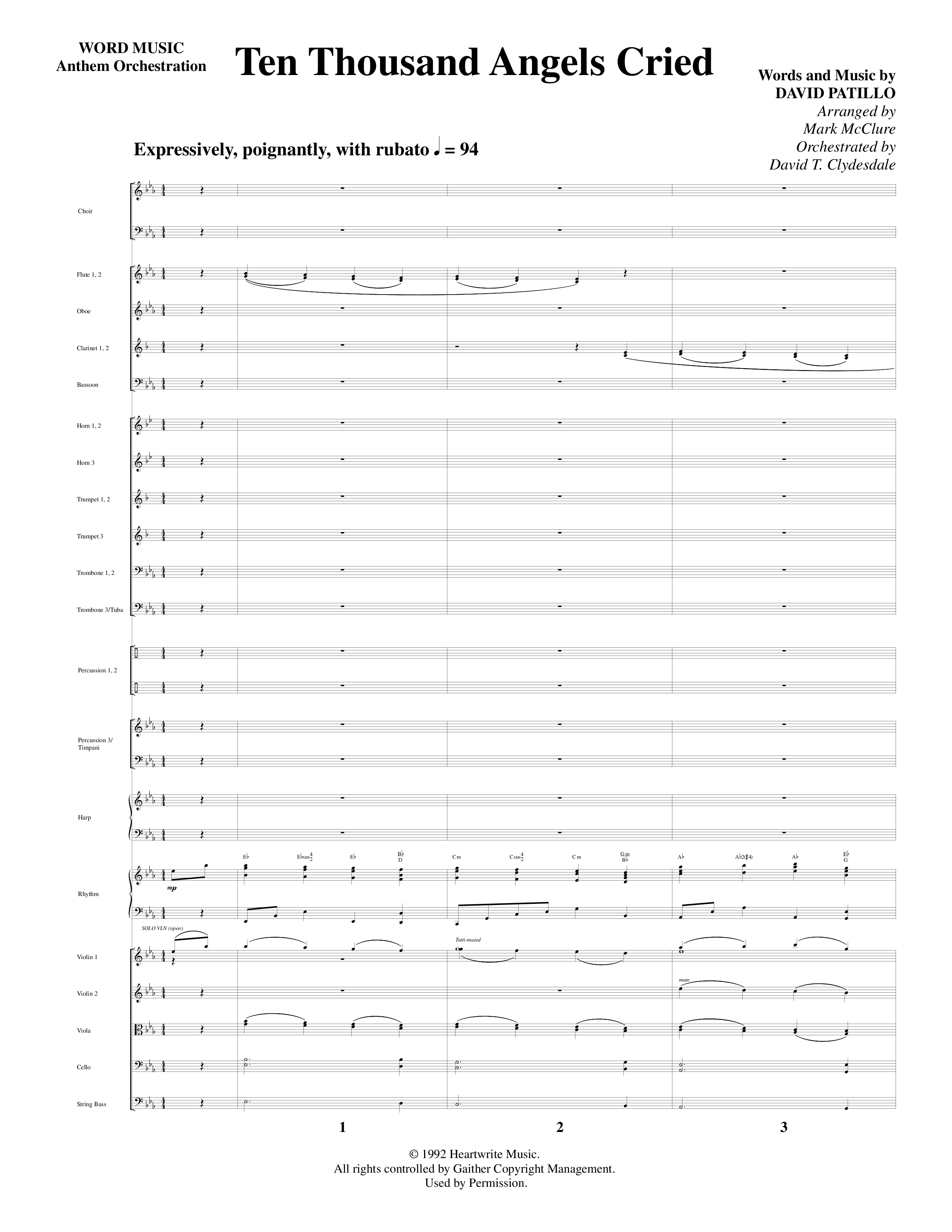 Ten Thousand Angels Cried (Choral Anthem SATB) Orchestration (Word Music Choral / David Patillo)