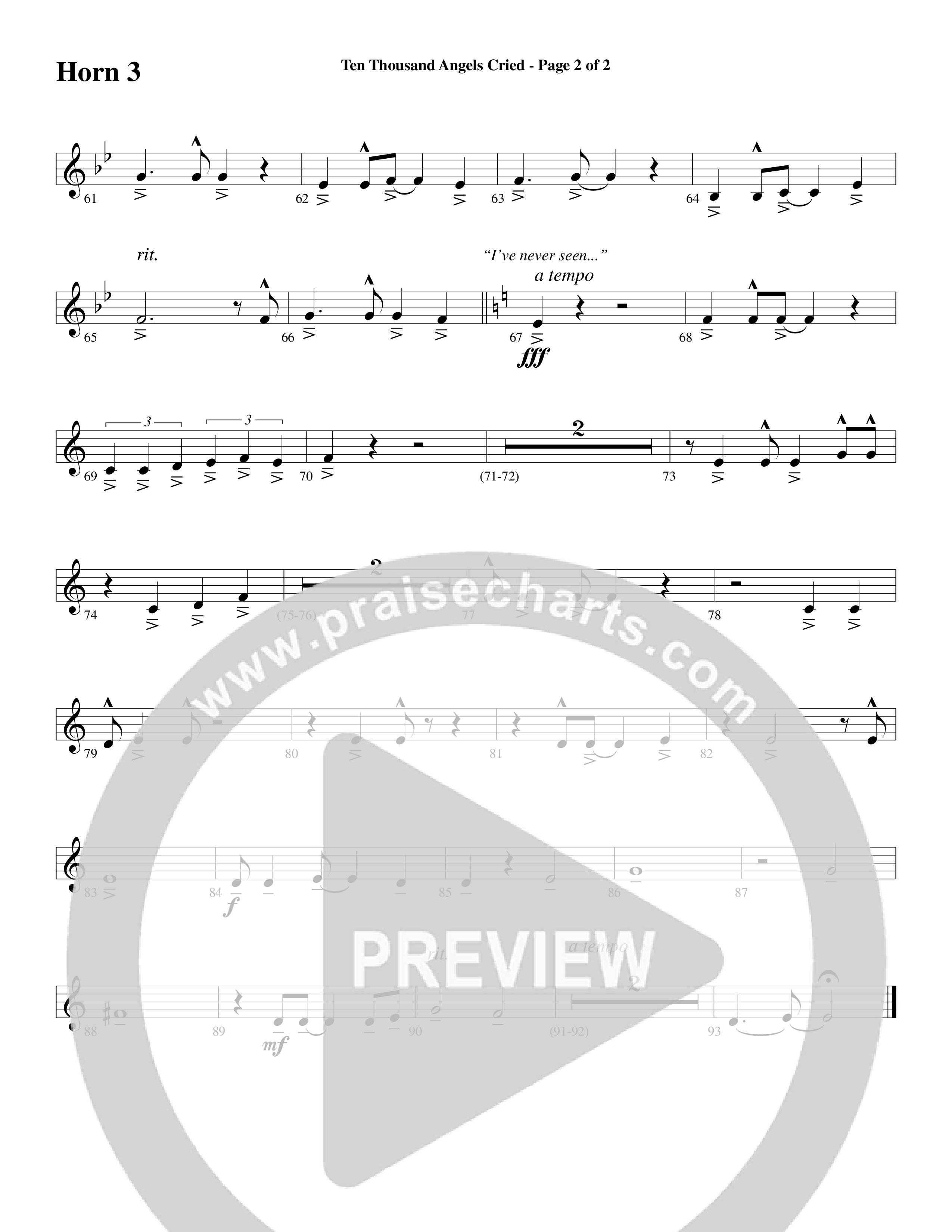 Ten Thousand Angels Cried (Choral Anthem SATB) French Horn 3 (Word Music Choral / David Patillo)